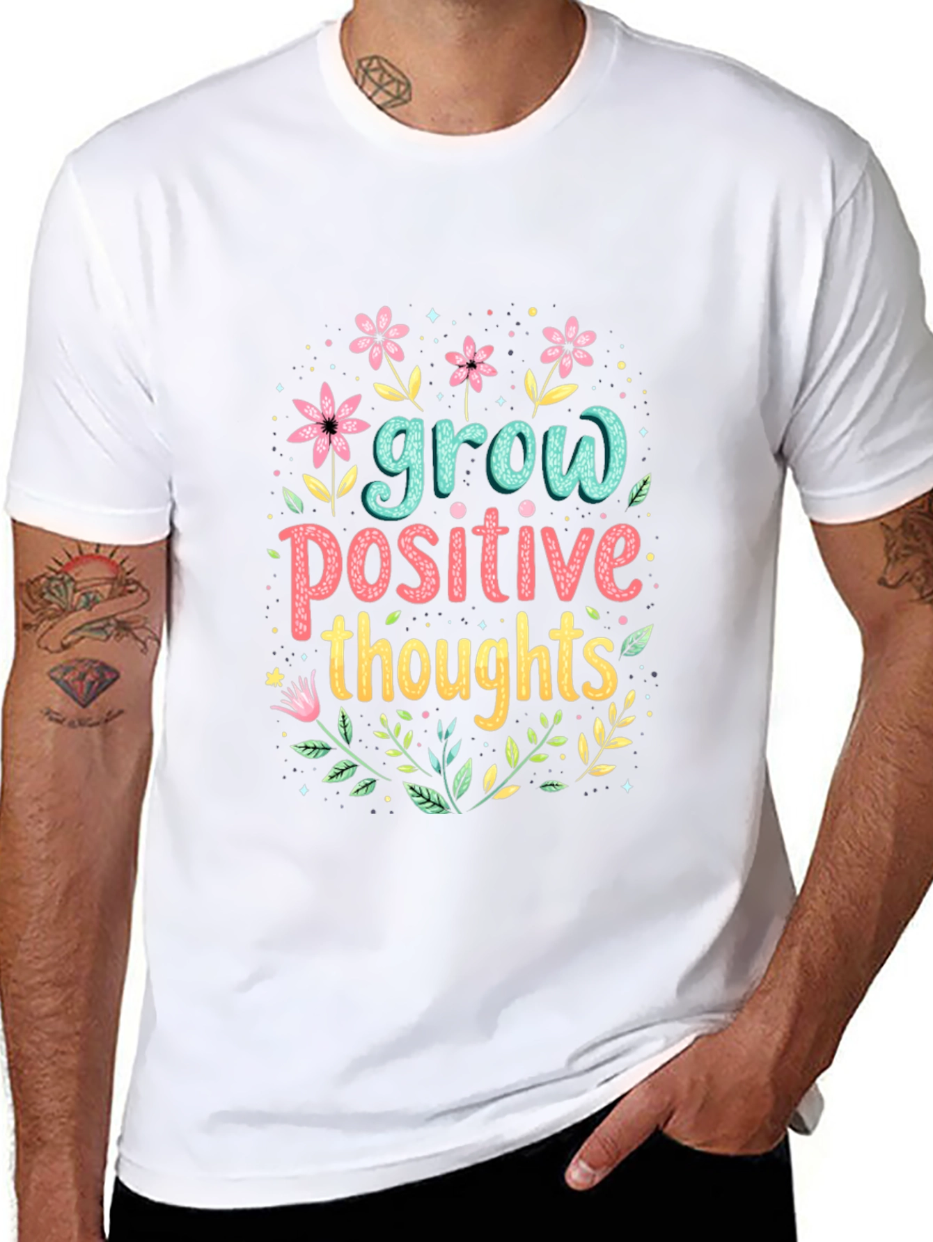 Grow Positive Thoughts Black Graphic Tee