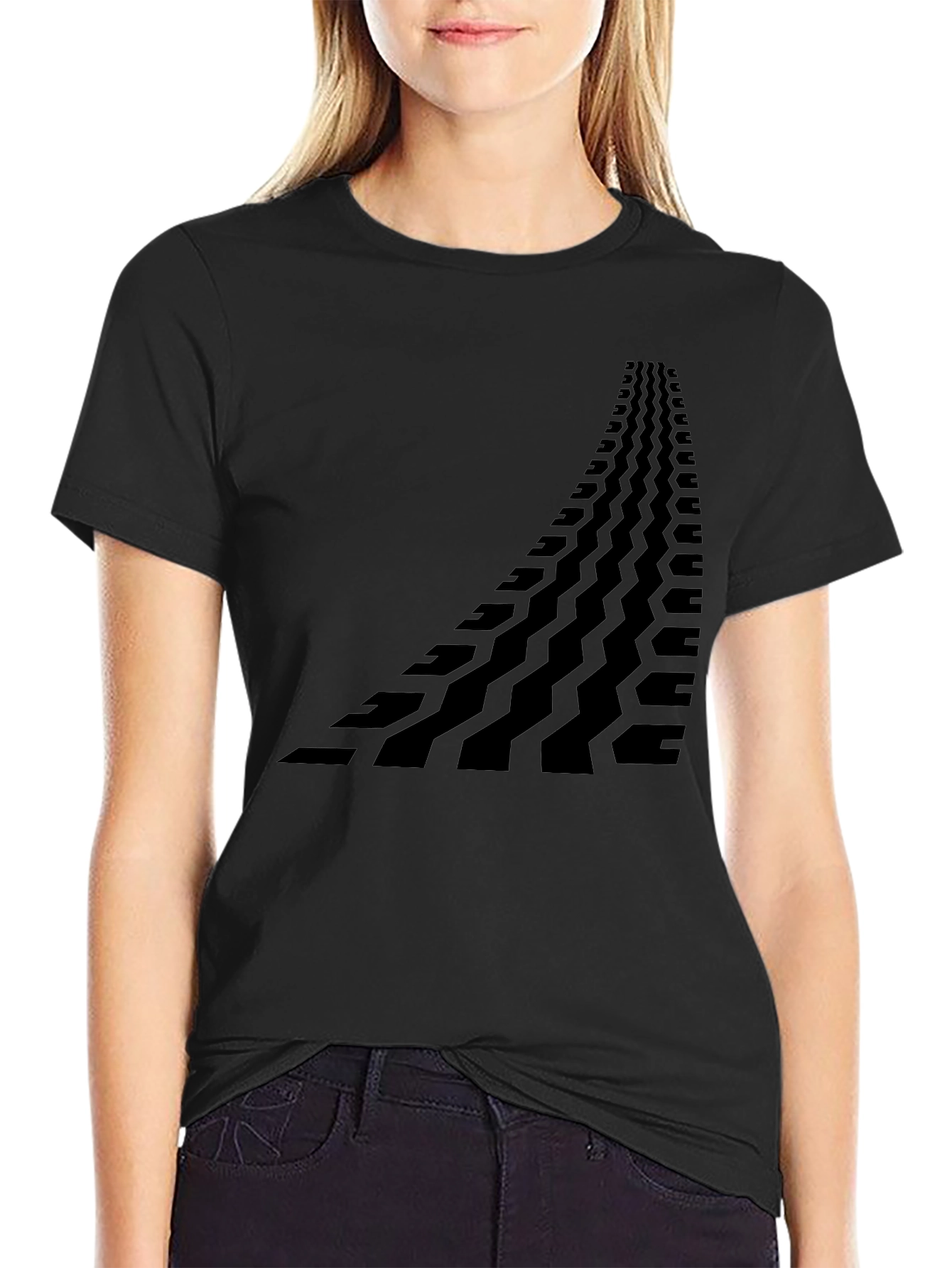 Black Tire Track Graphic Tee - Unique Design