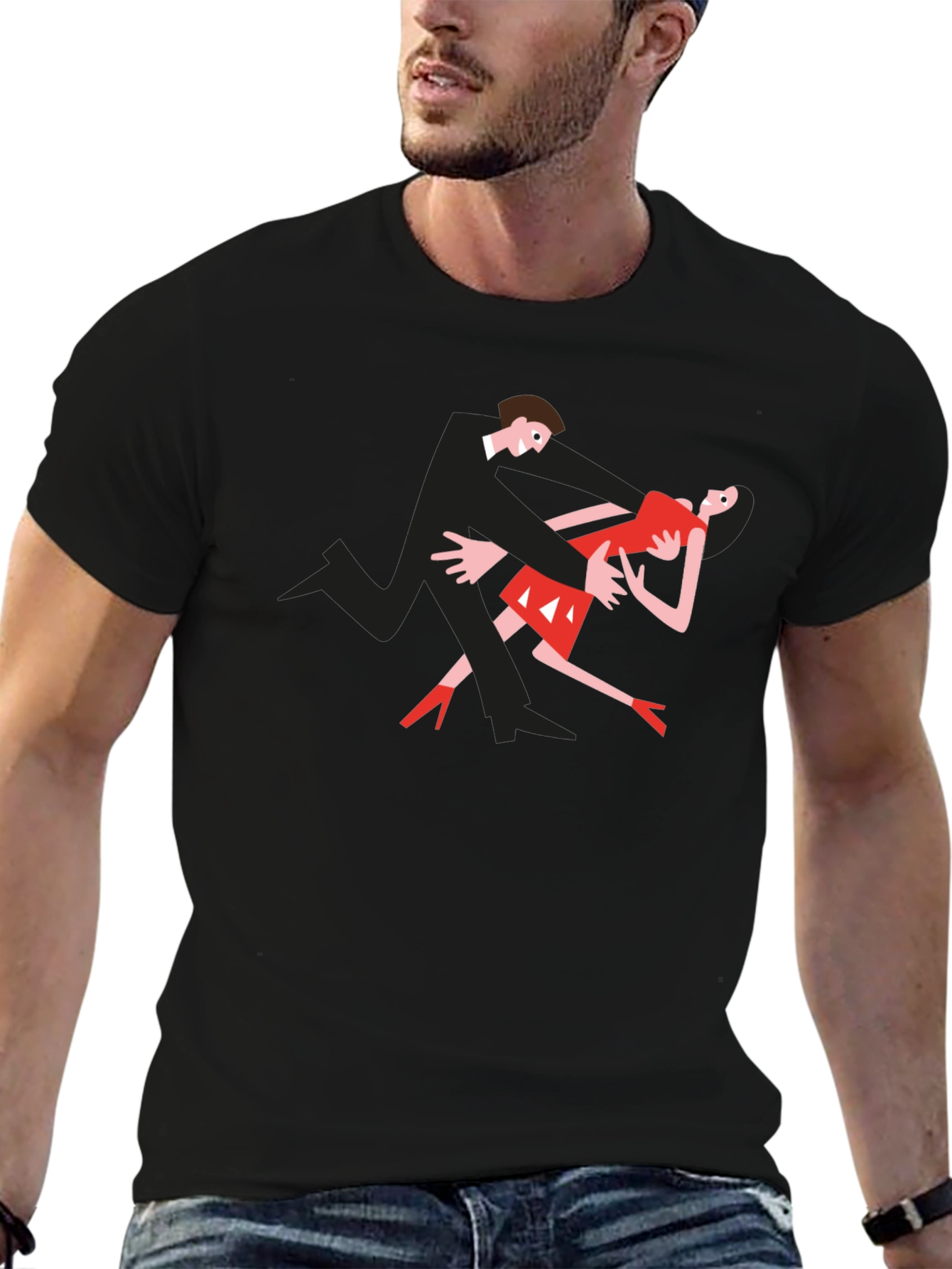 Dancing Couple Graphic Tee - Black Cotton T-Shirt