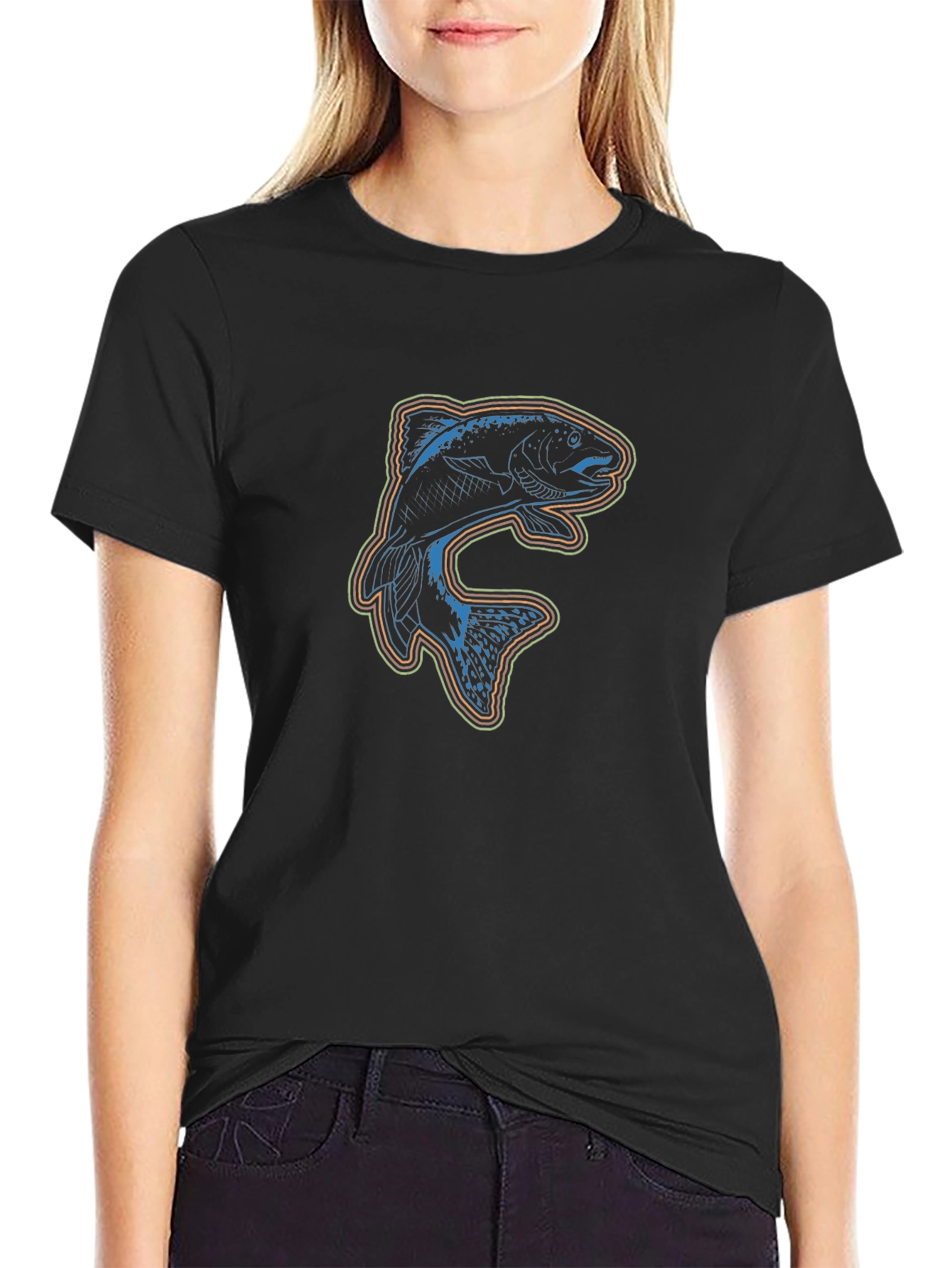 Stylish Fish Graphic Black T-Shirt