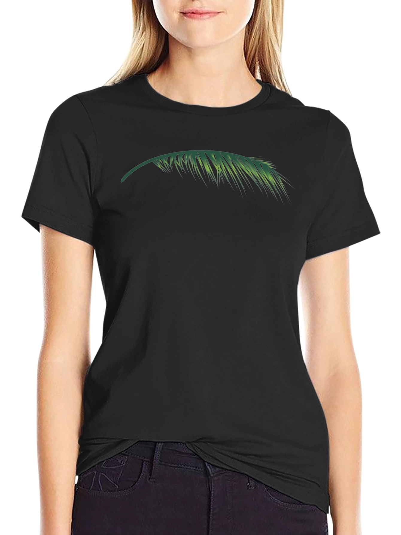 Mens Black T-Shirt with Palm Leaf Graphic