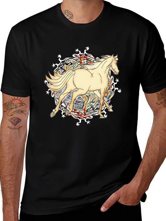 Horse Graphic Tee - Unique Design Black T-Shirt
