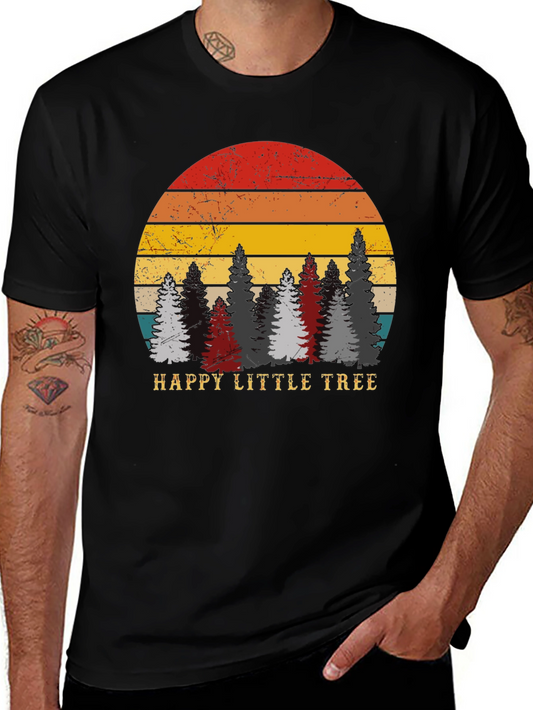 Happy Little Trees T-Shirt - Vintage Sunset Design