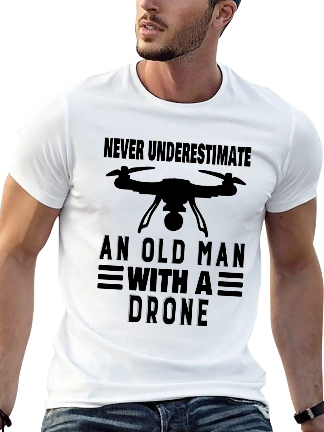 Old Man with a Drone Graphic T-Shirt