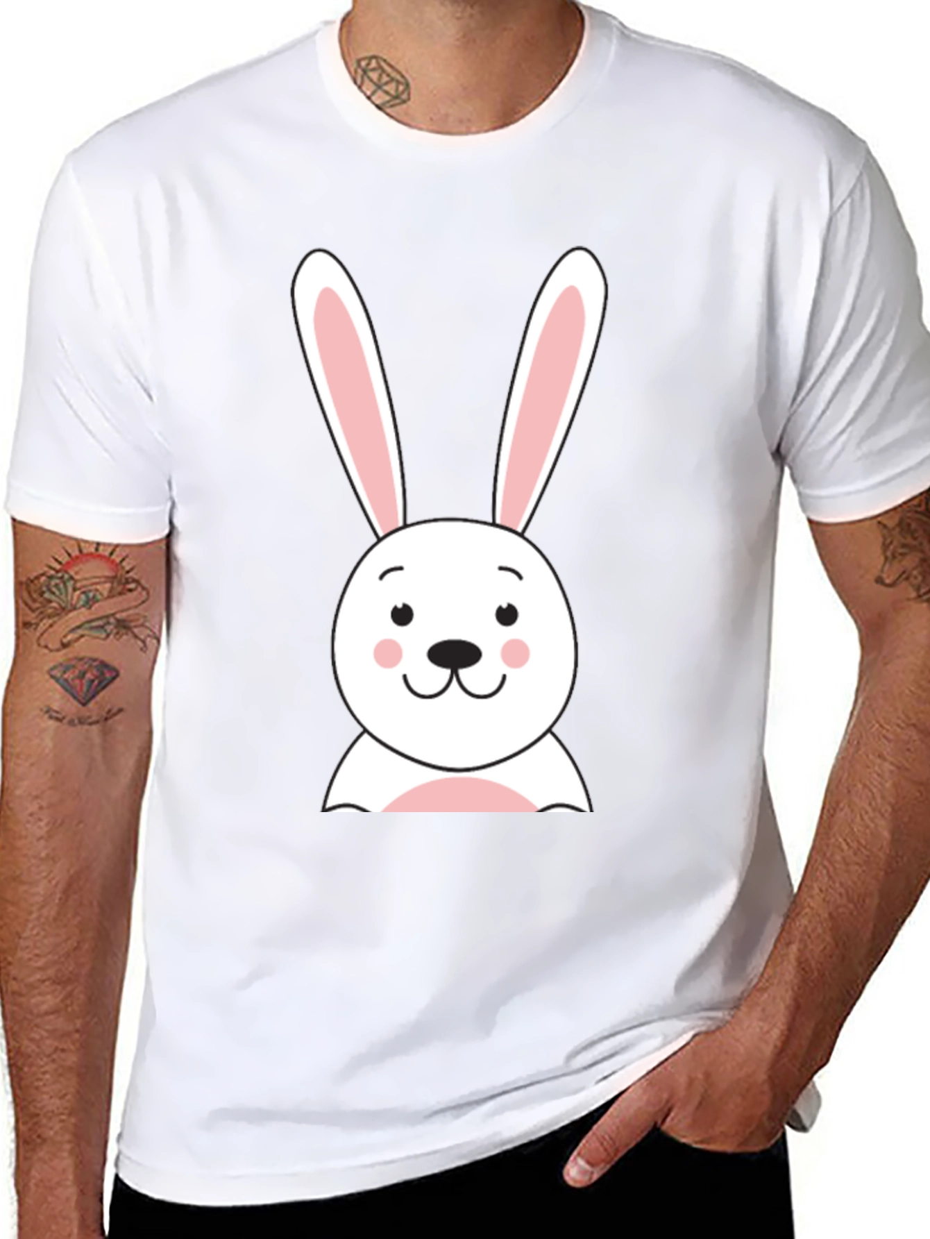 Cute Bunny Graphic Tee - Black Cotton T-Shirt