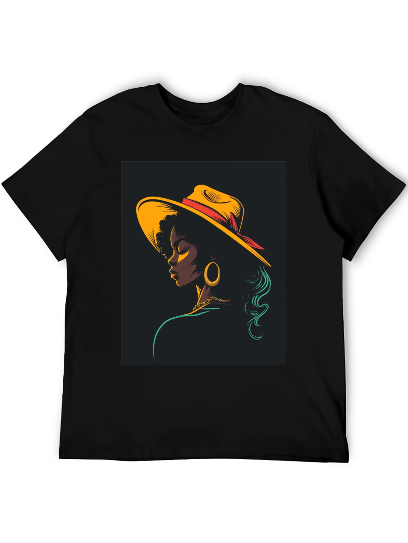 Stylish Black T-Shirt with Retro Woman Graphic