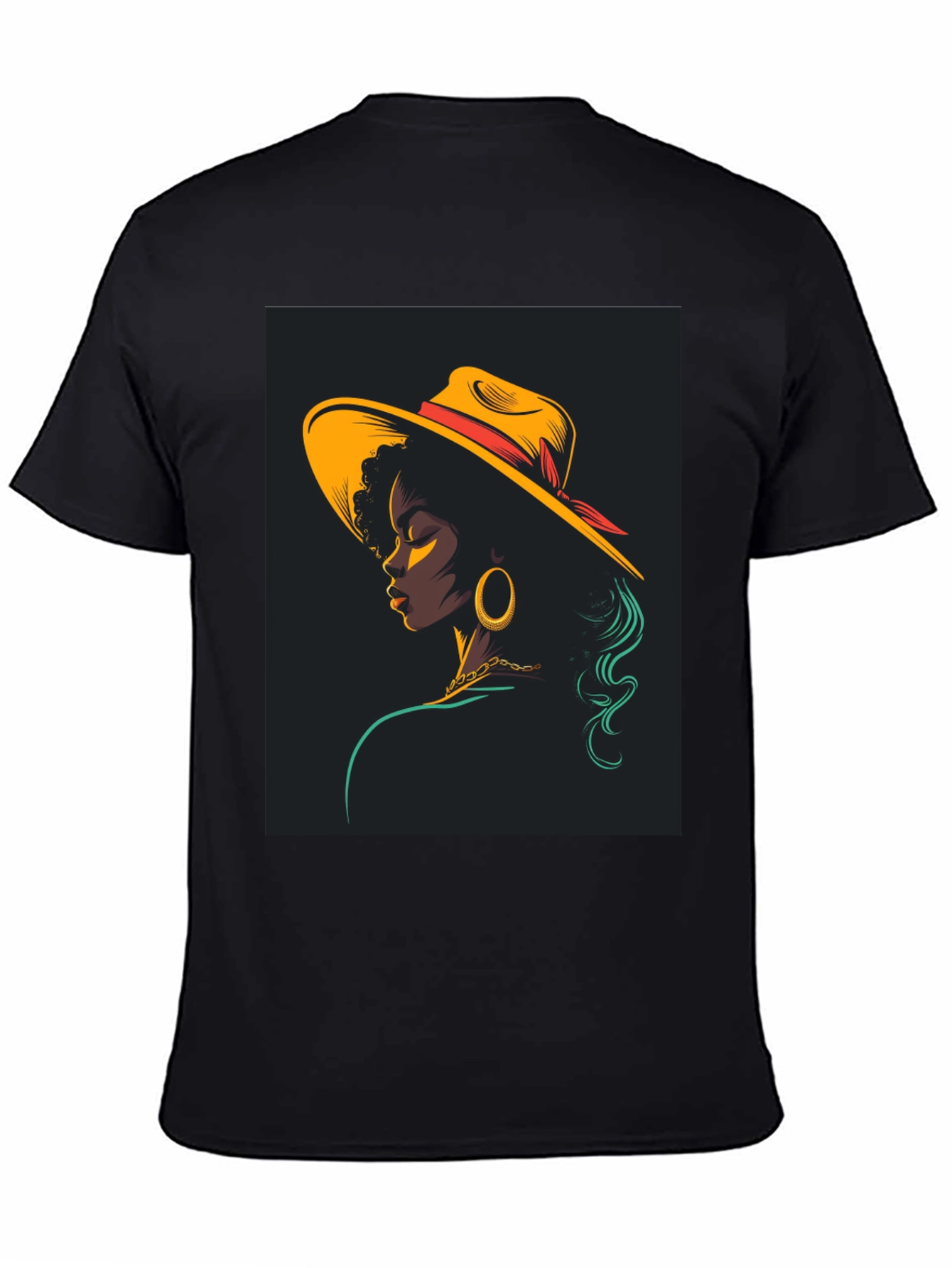 Stylish Black T-Shirt with Retro Woman Graphic