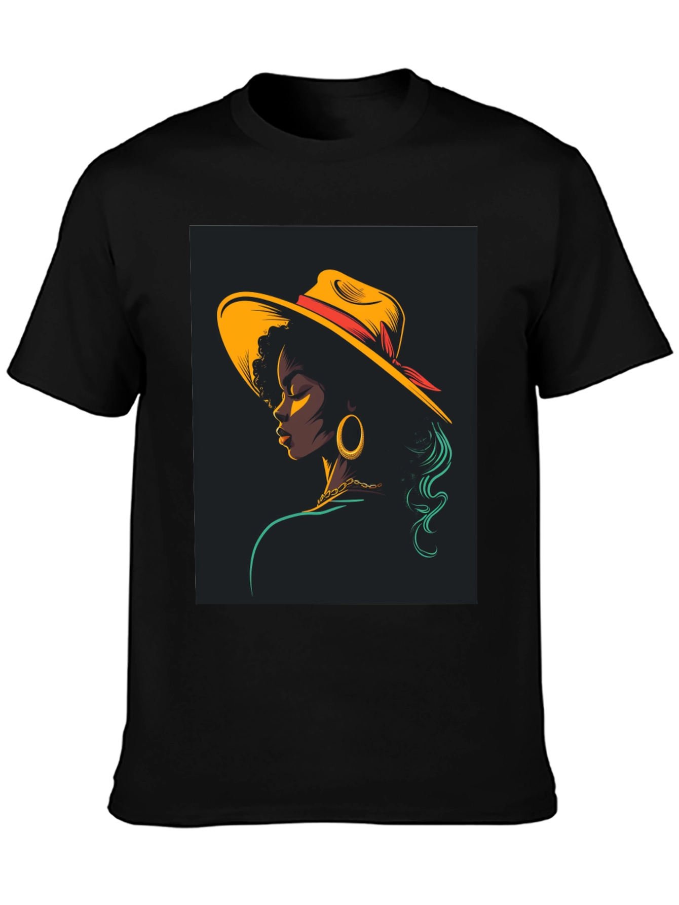 Stylish Black T-Shirt with Retro Woman Graphic