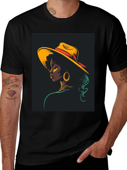 Stylish Black T-Shirt with Retro Woman Graphic