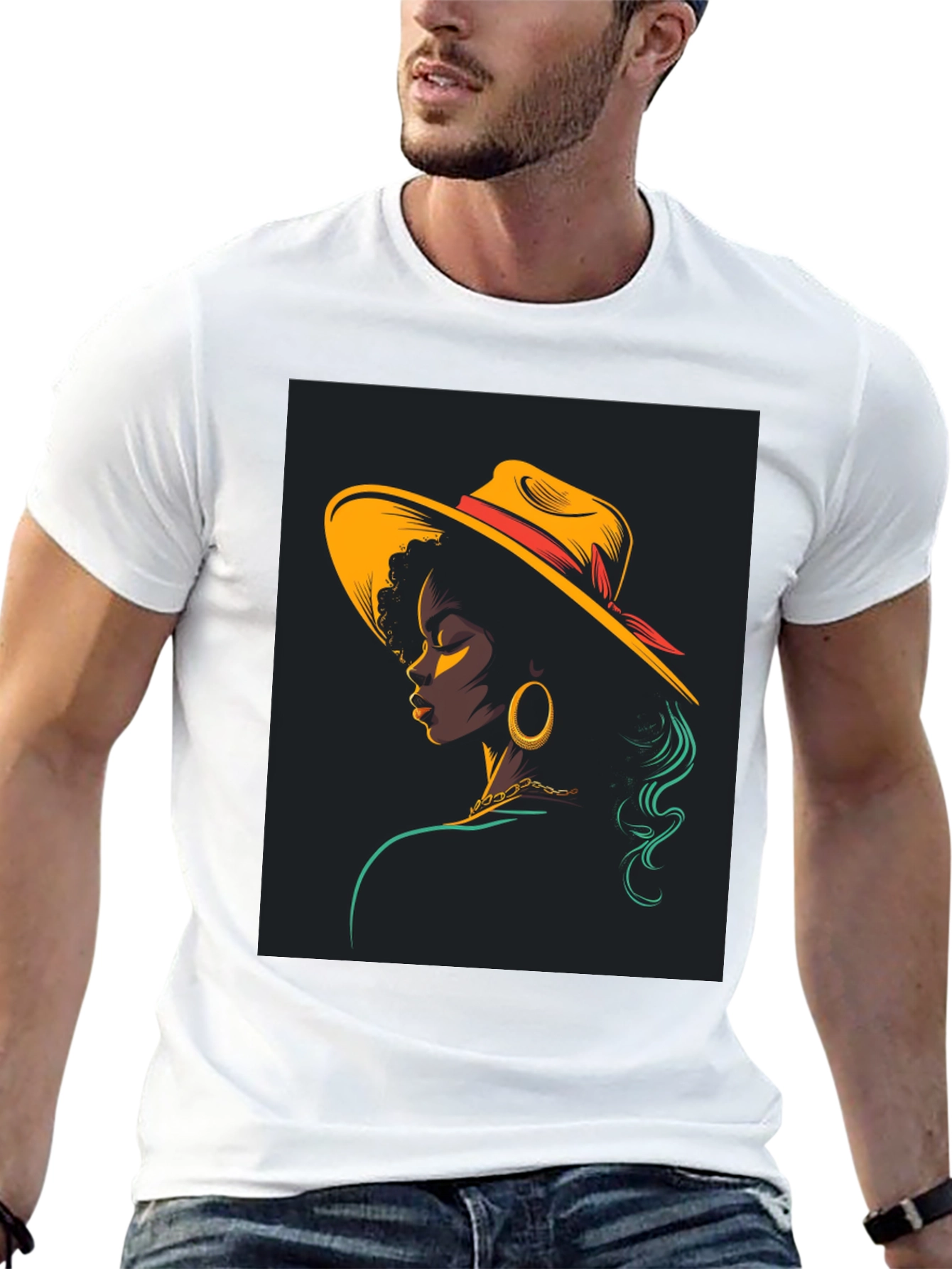 Stylish Black T-Shirt with Retro Woman Graphic