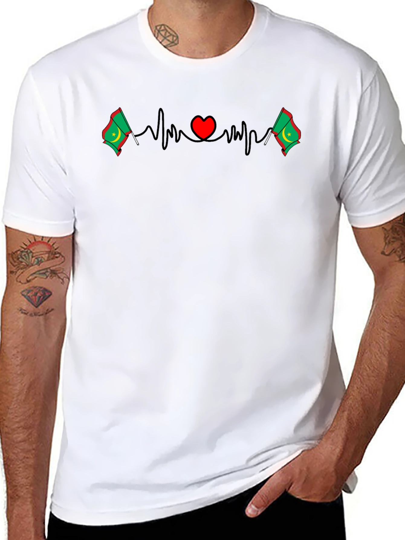 Heartbeat Mauritania Flag T-Shirt - Black