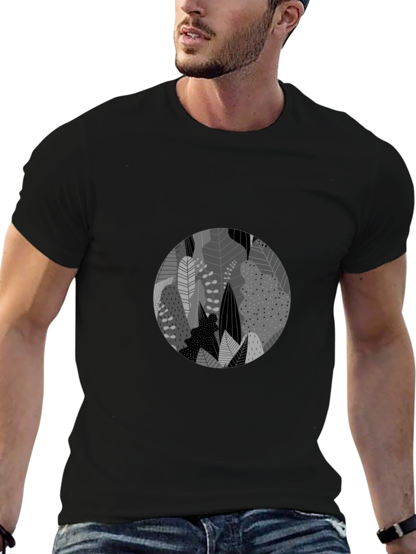 Leaf Circle Graphic Black T-Shirt