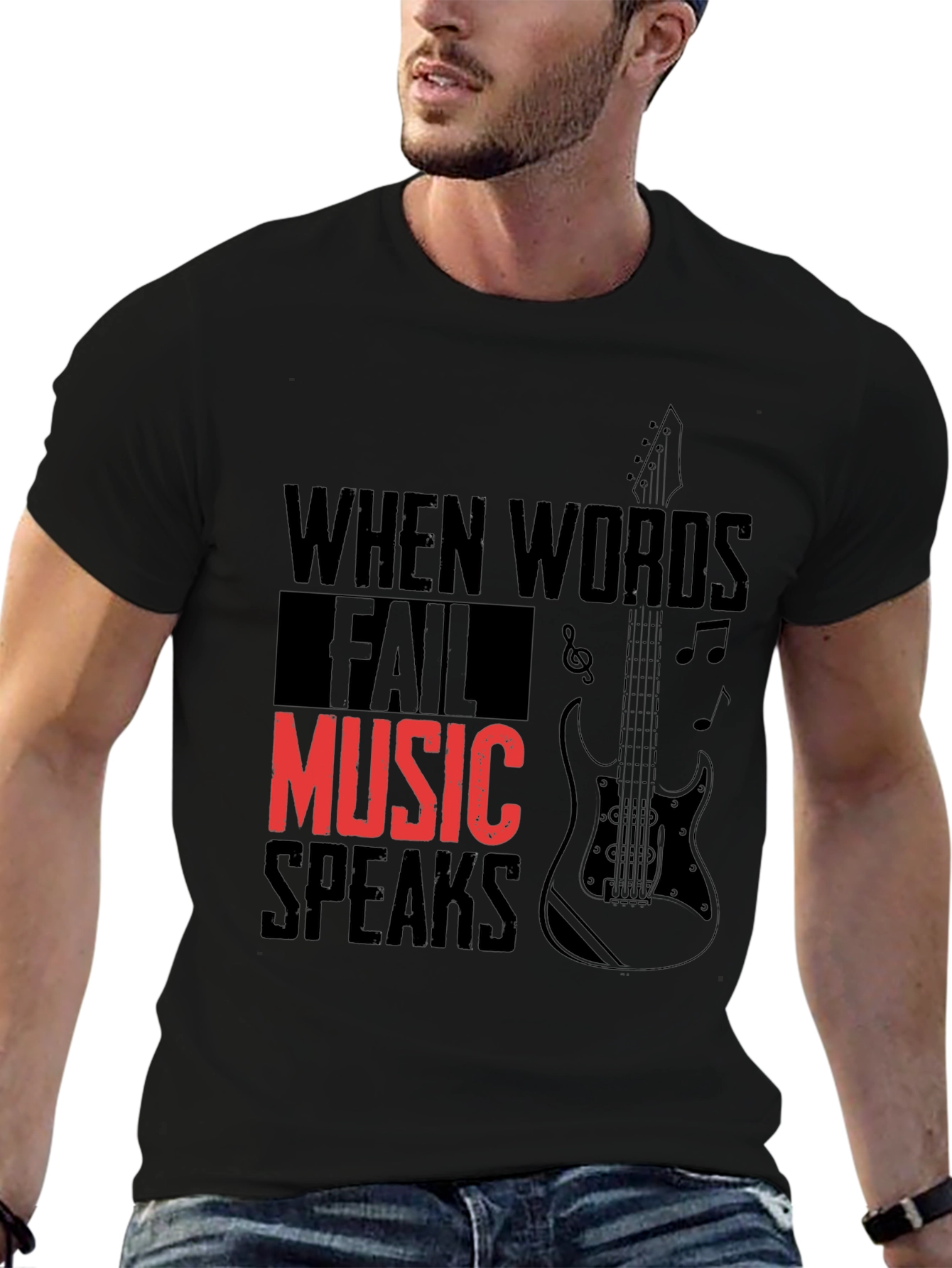 Music Speaks Graphic Tee - Black Cotton T-Shirt