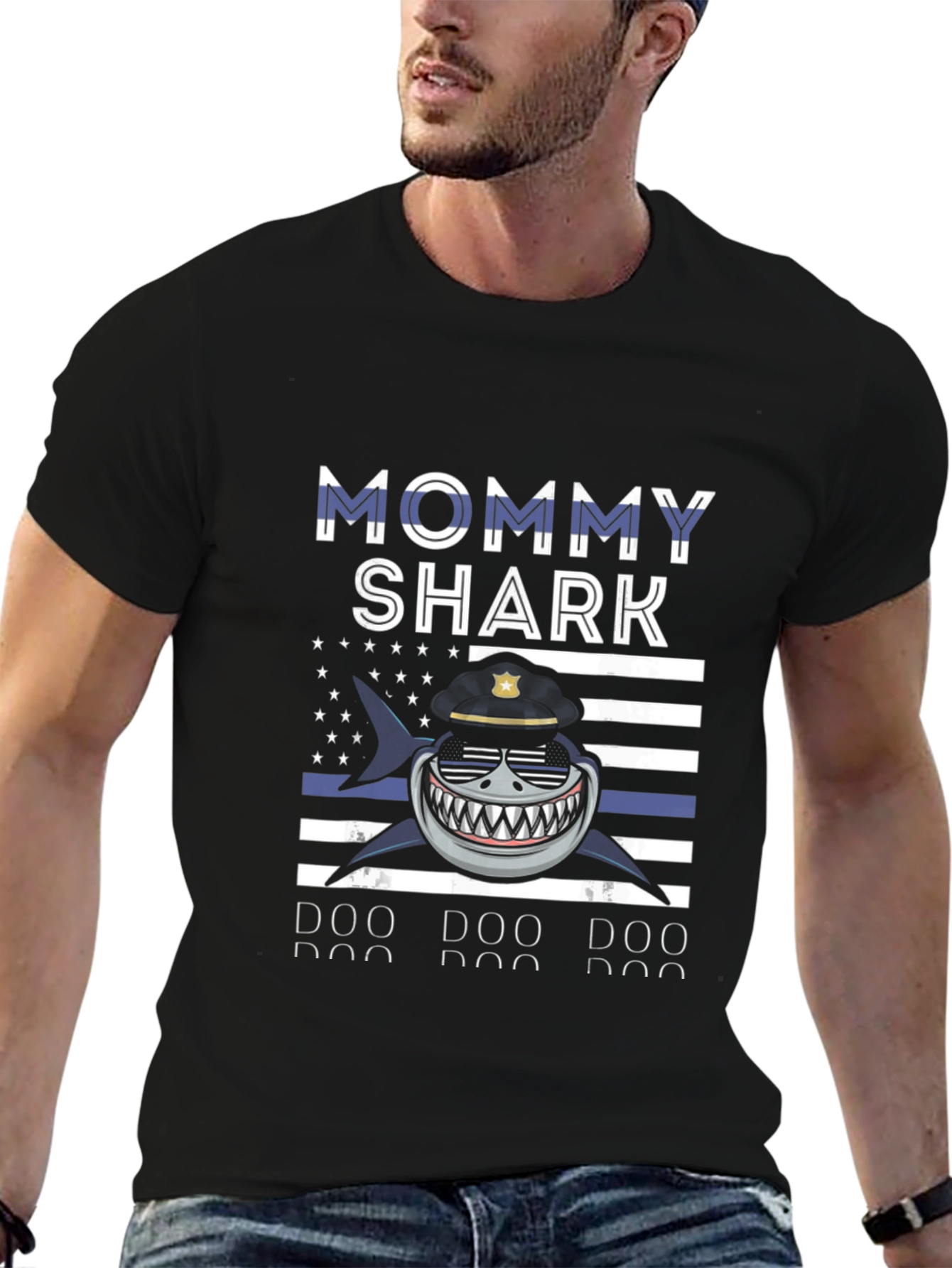 Mommy Shark Thin Blue Line Graphic Tee