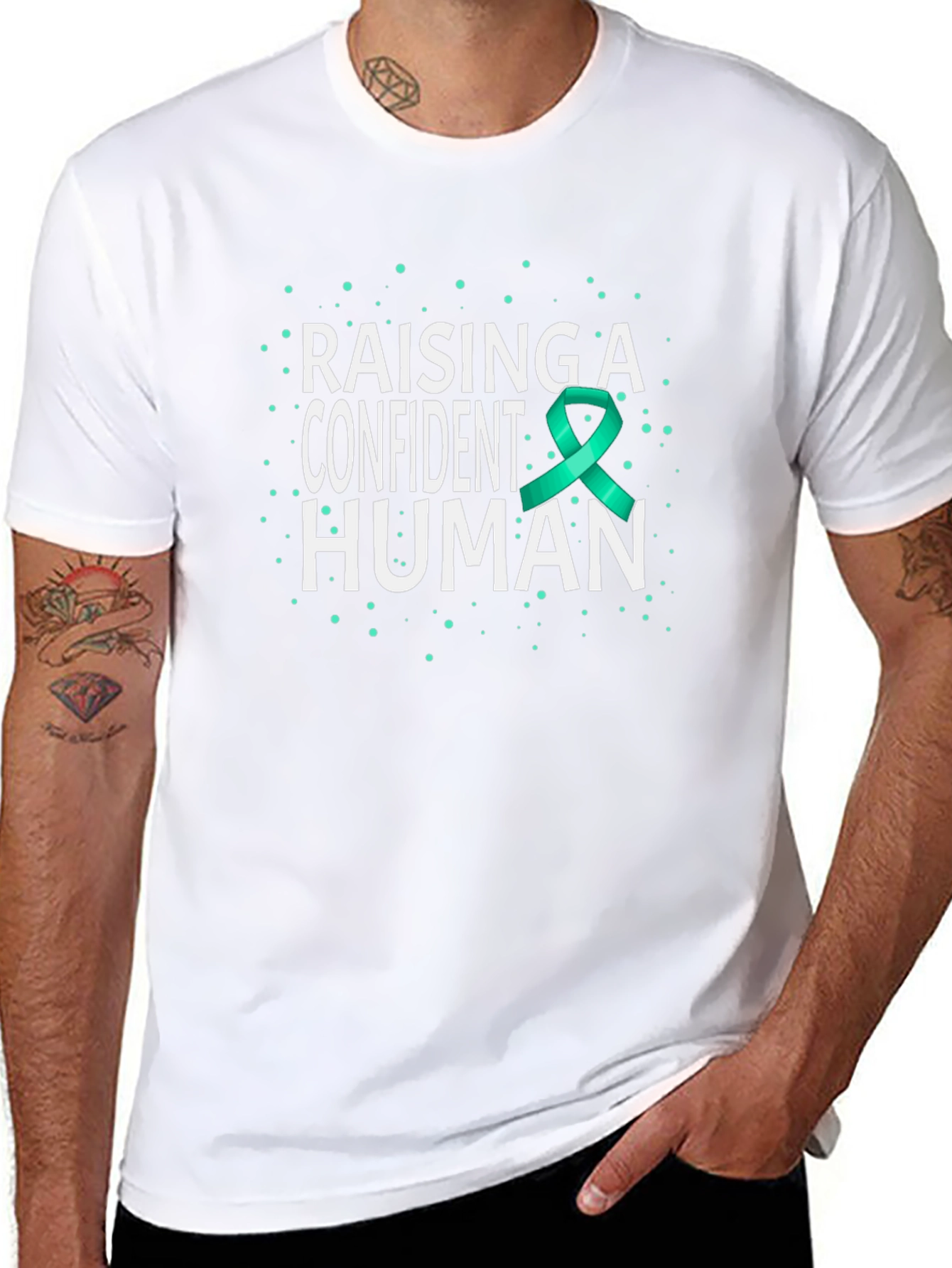 Raising a Confident Human Awareness Ribbon Graphic Tee