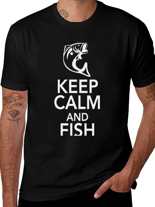 Keep Calm and Fish T-Shirt - Black Cotton Tee
