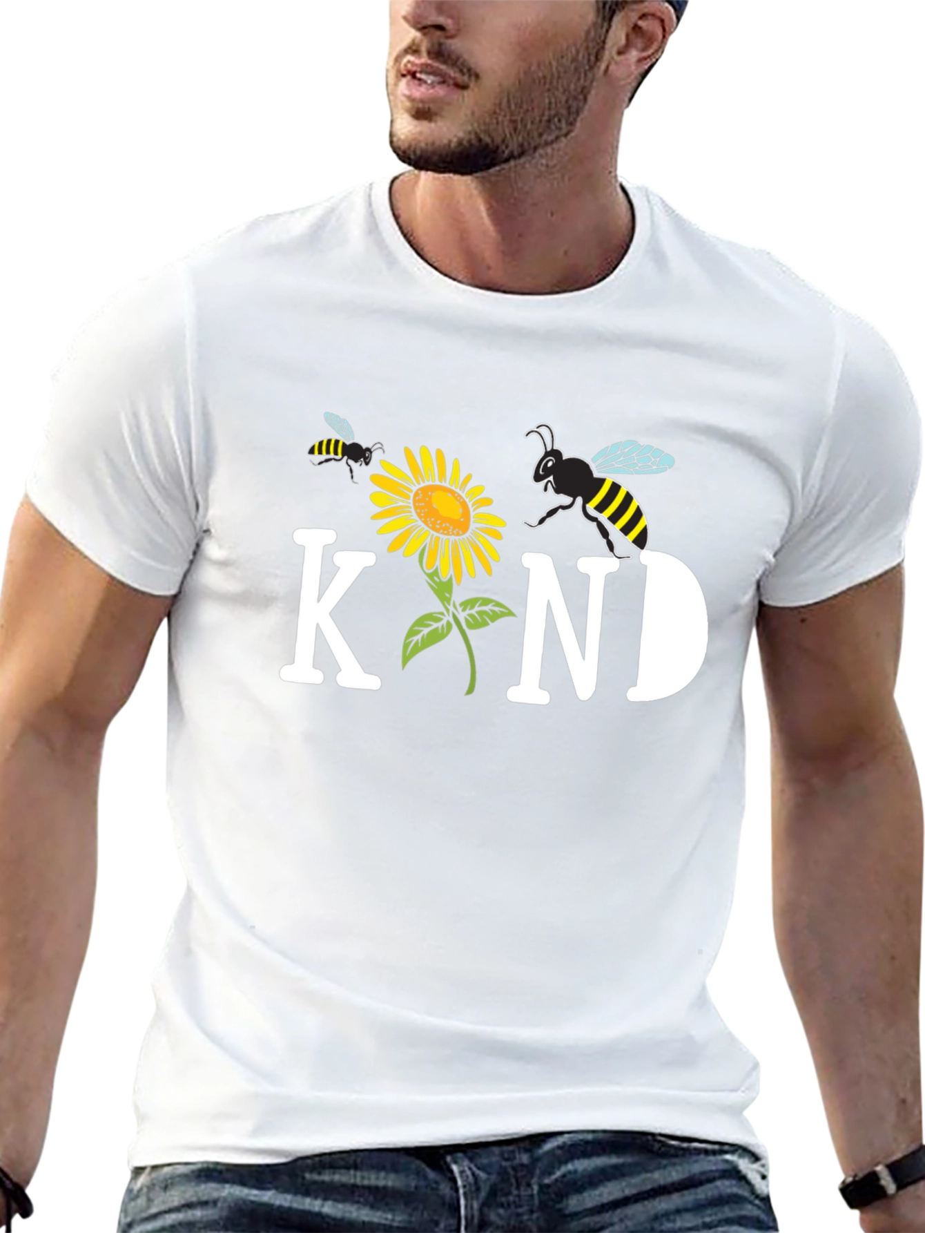 Kind Bee Sunflower Graphic Tee - Unisex Black T-Shirt