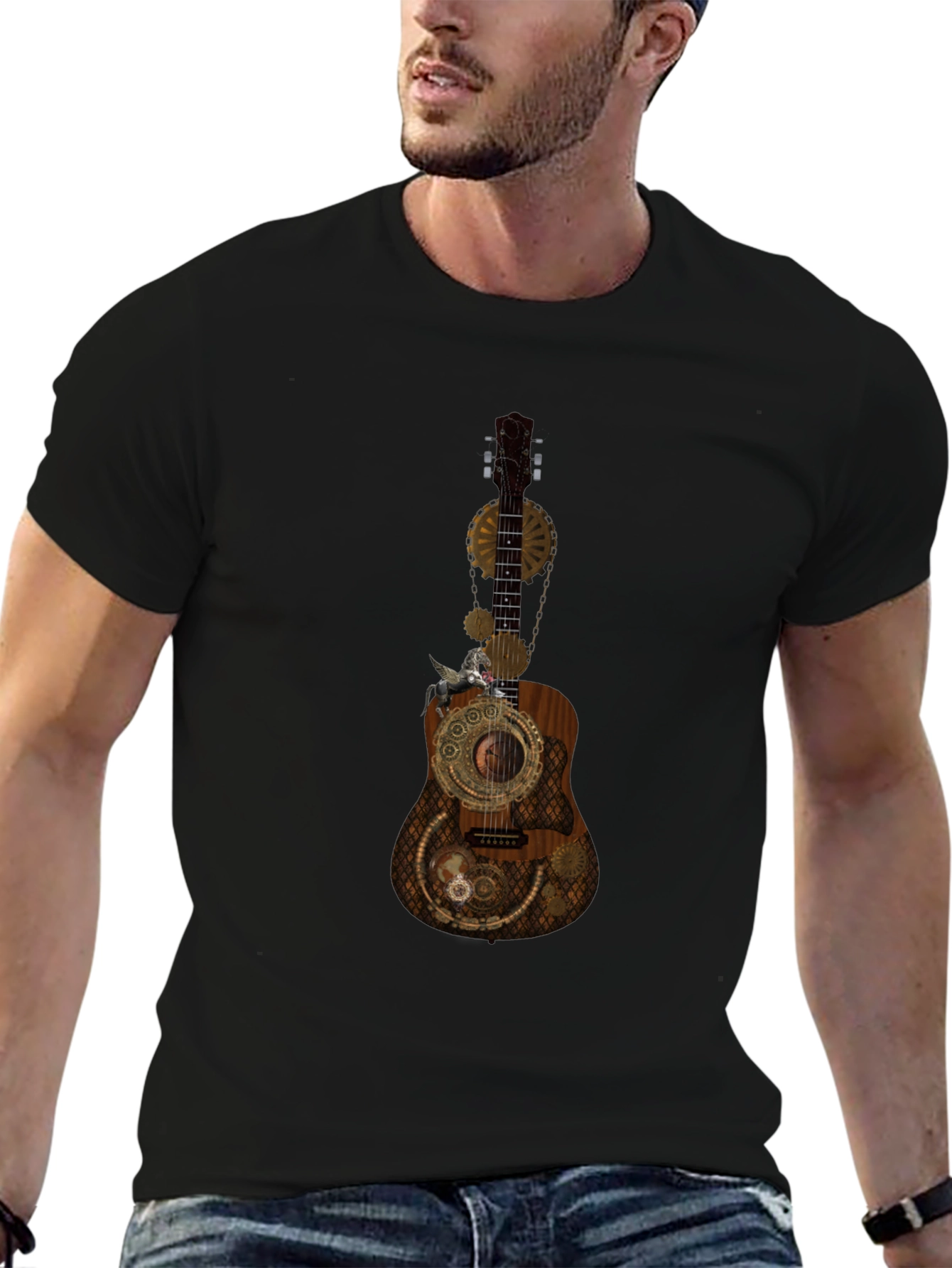Steampunk Guitar Graphic Tee - Unique Design