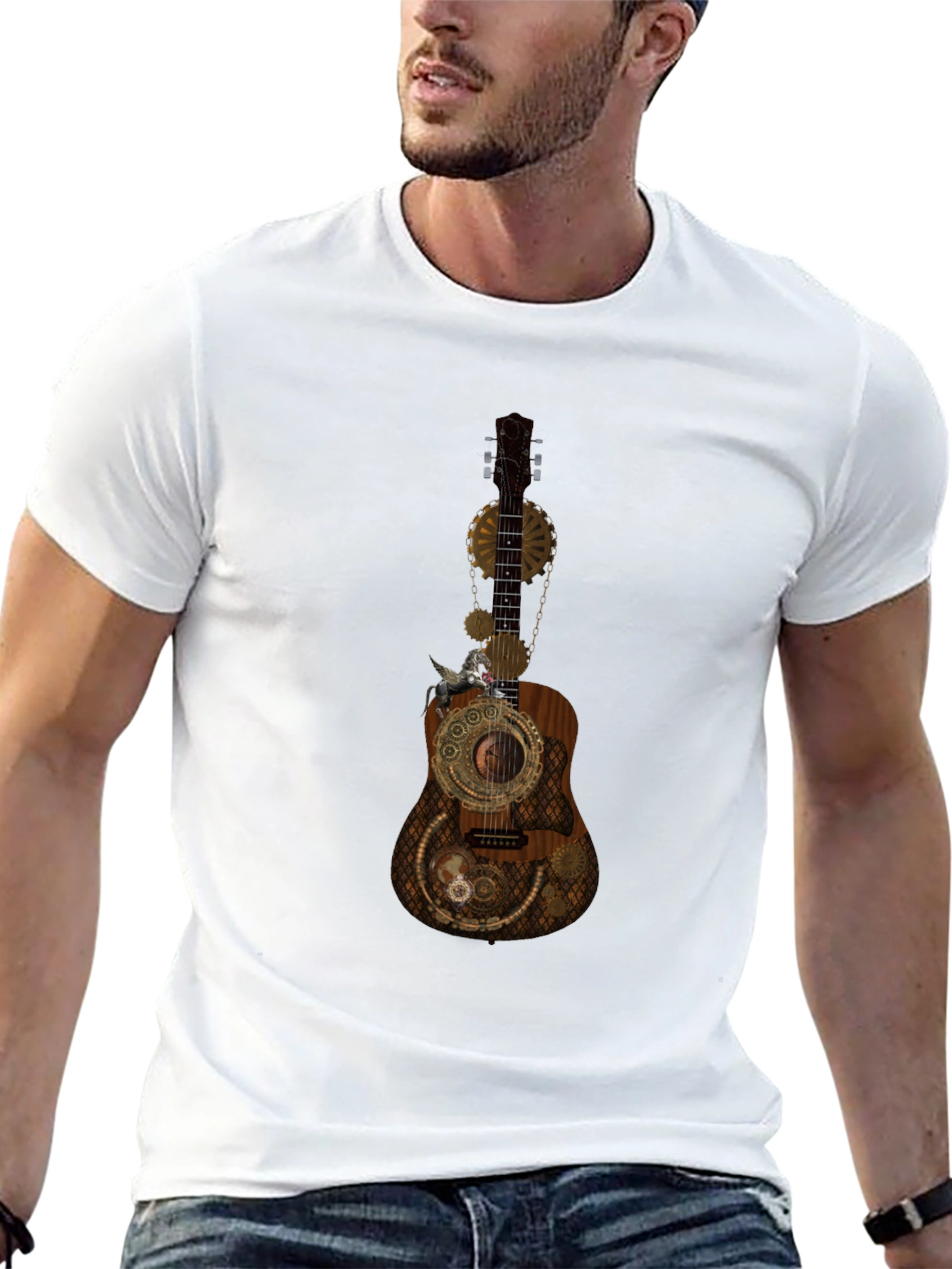 Steampunk Guitar Graphic Tee - Unique Design