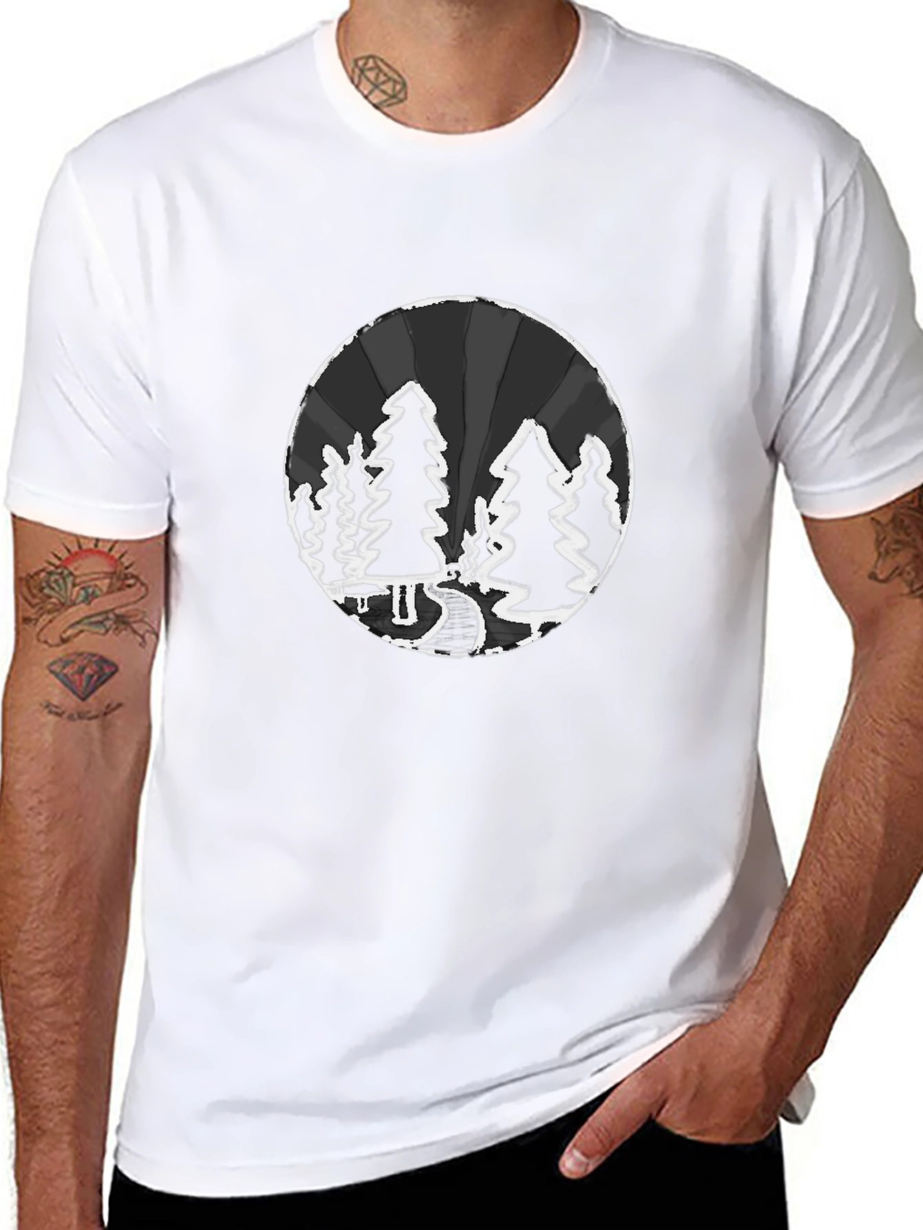 Nature Scene Graphic Print Black T-Shirt