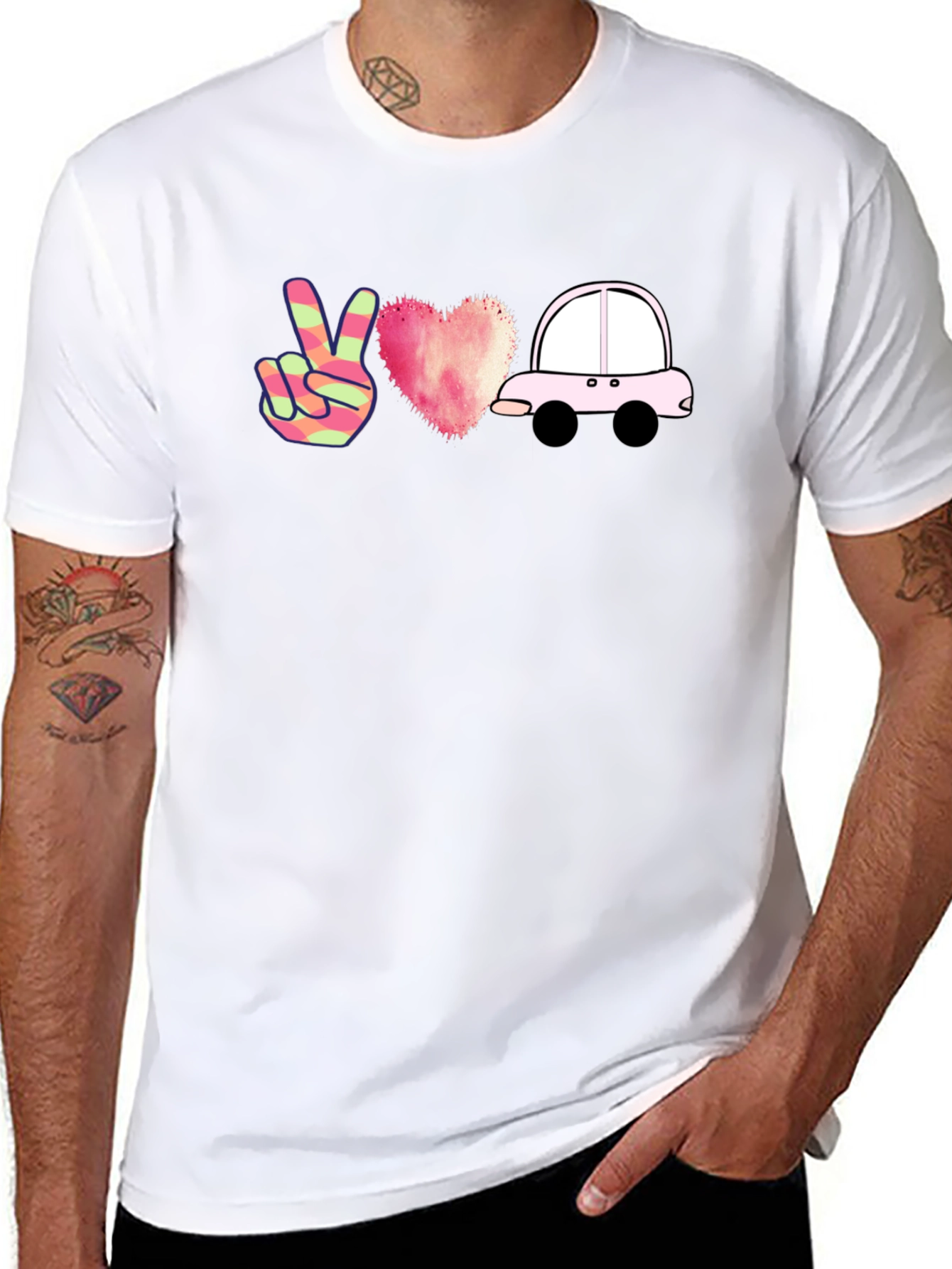 Peace Love Car Black T-Shirt