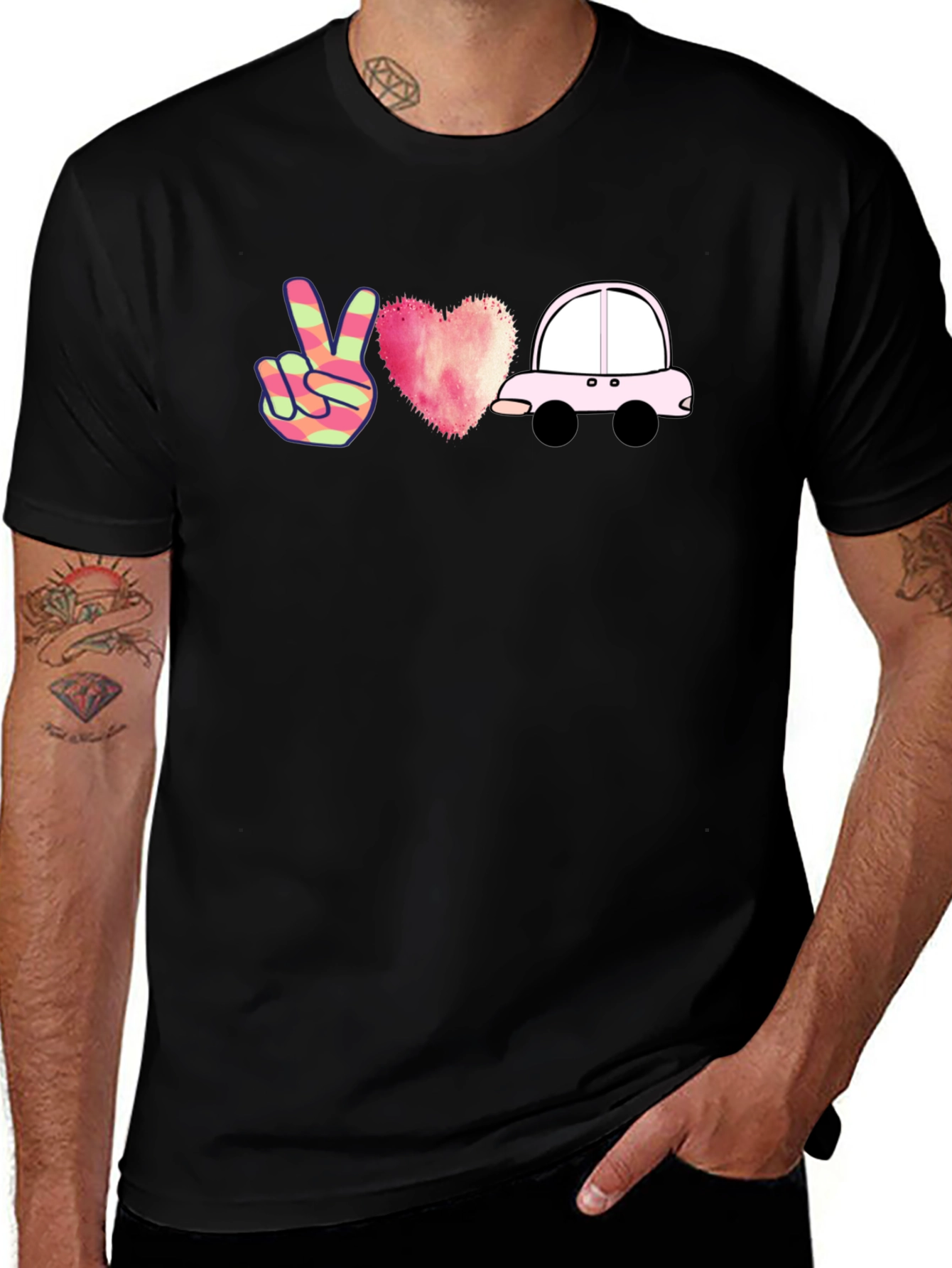 Peace Love Car Black T-Shirt
