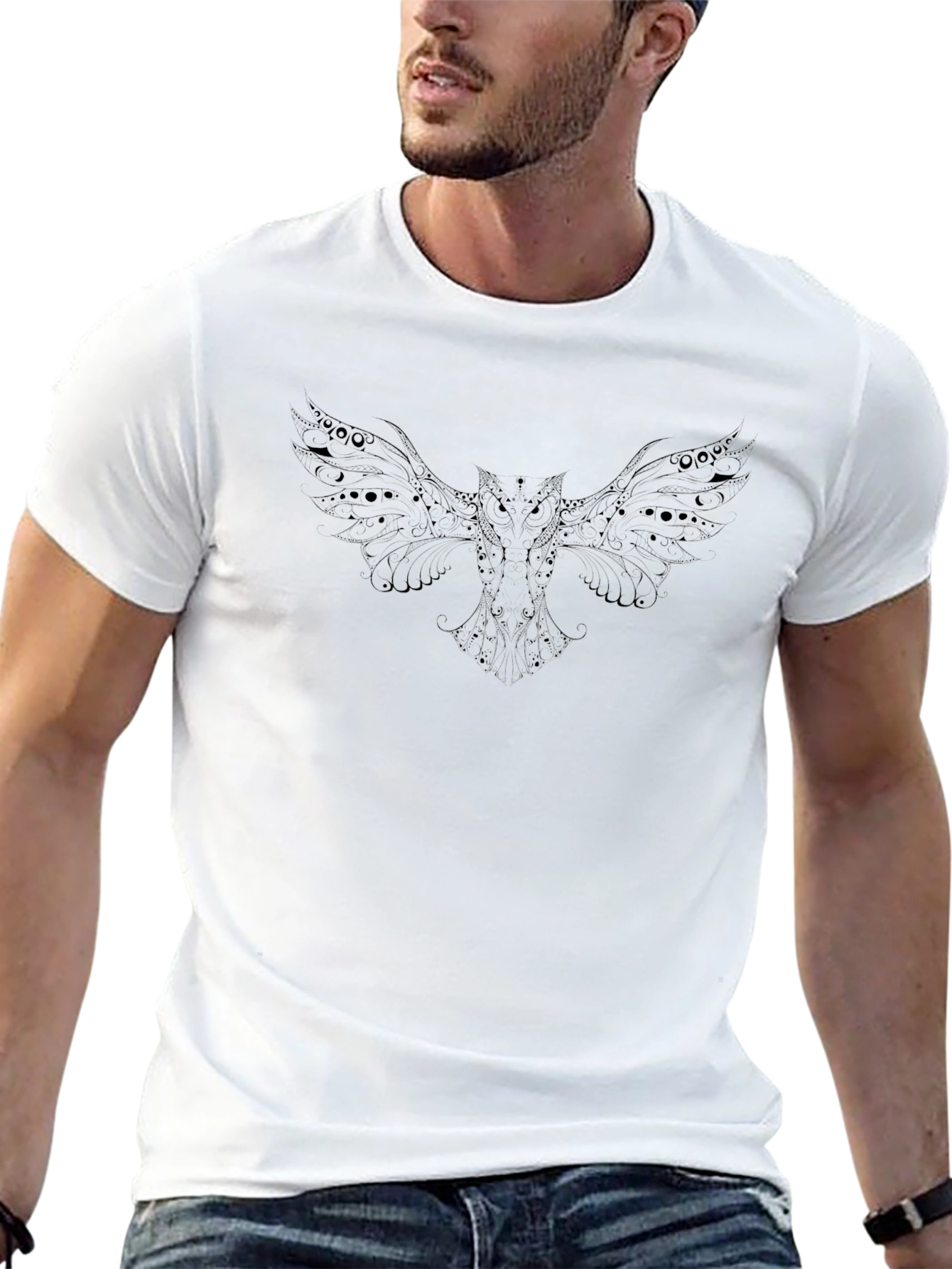 Mens Black Graphic Tee - Owl Design