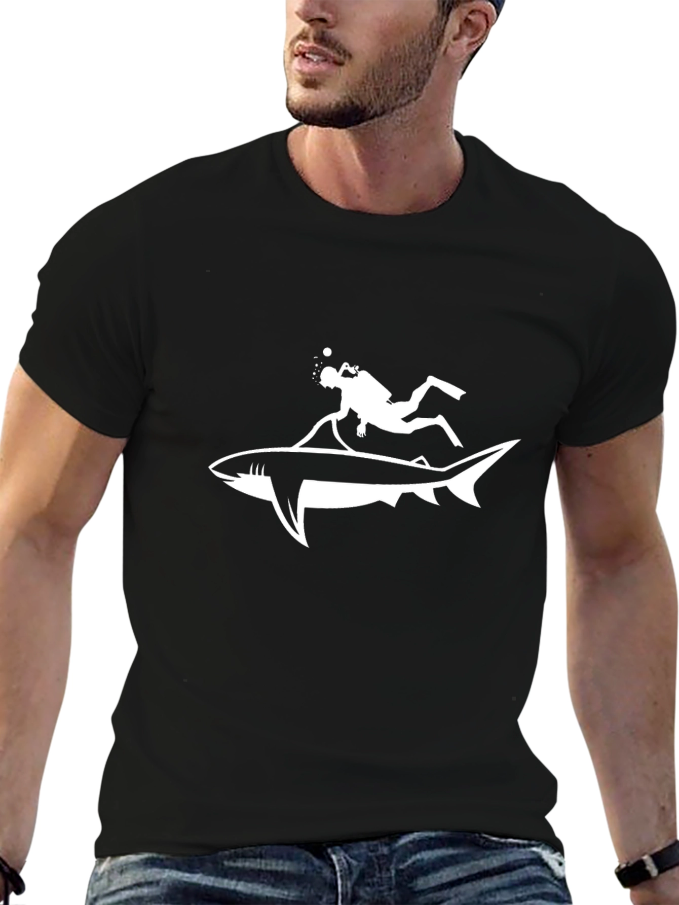 Diver Riding Shark Graphic T-Shirt