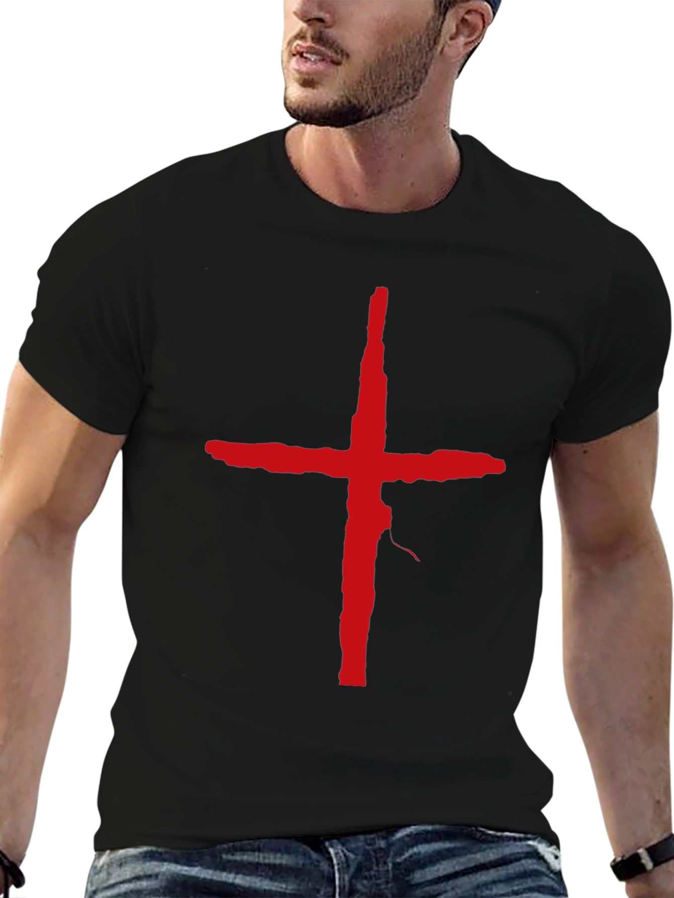 Bold Red Cross Graphic T-Shirt - Modern Casual Wear