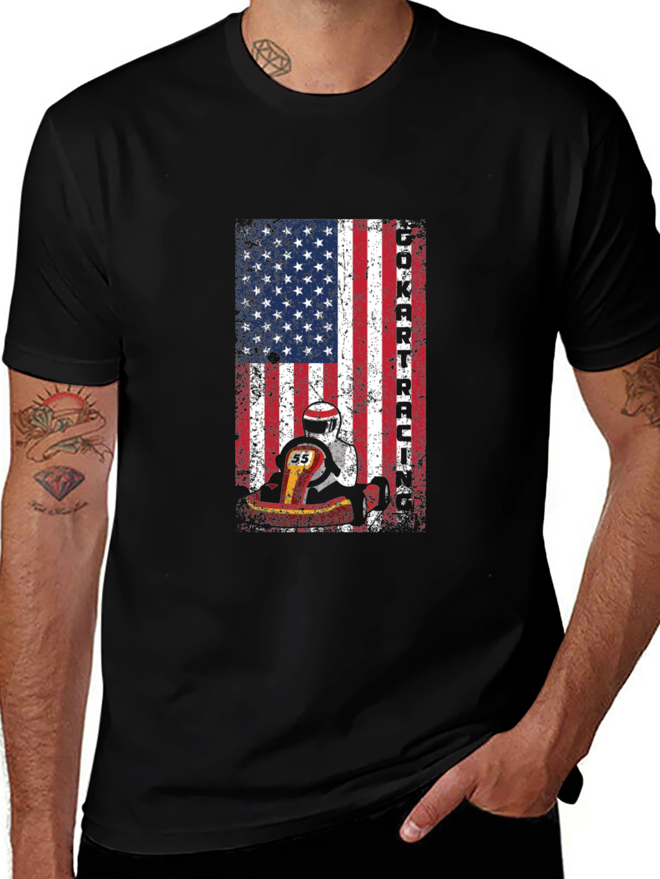 Go Kart Racing USA Flag T-Shirt