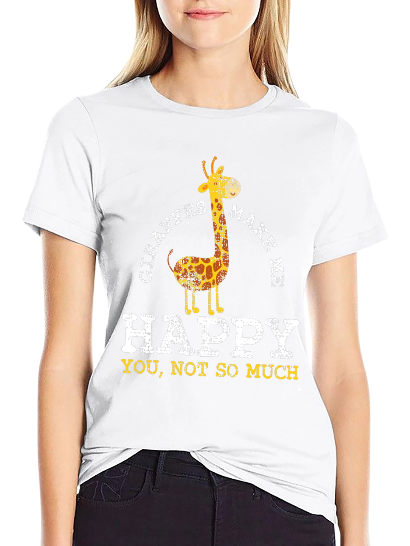 Giraffe Make Me Happy Funny Graphic T-Shirt
