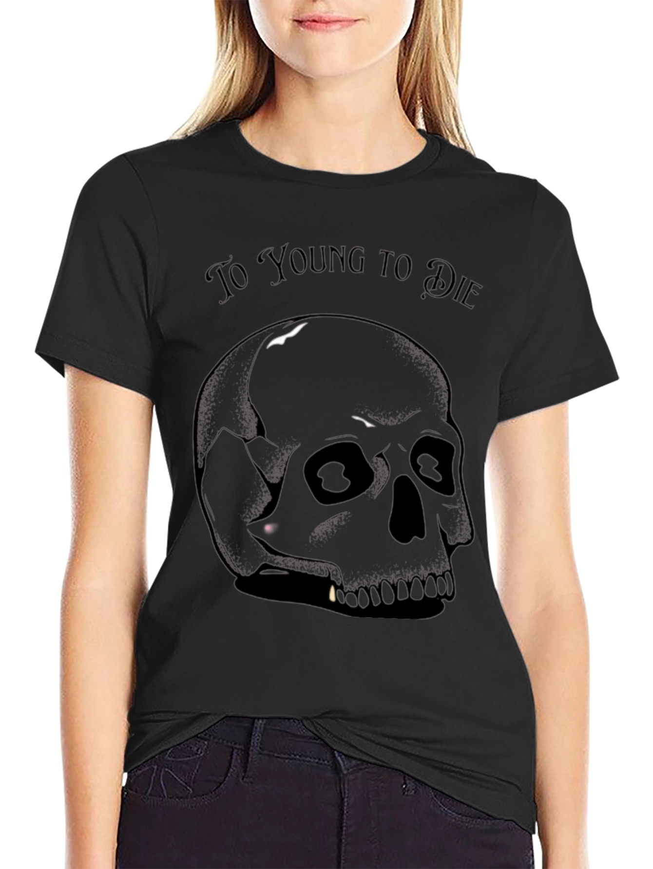 Too Young to Die Black Skull Graphic T-Shirt