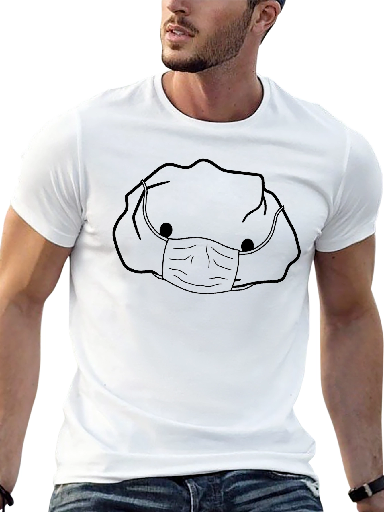 Masked Cartoon Character Black T-Shirt