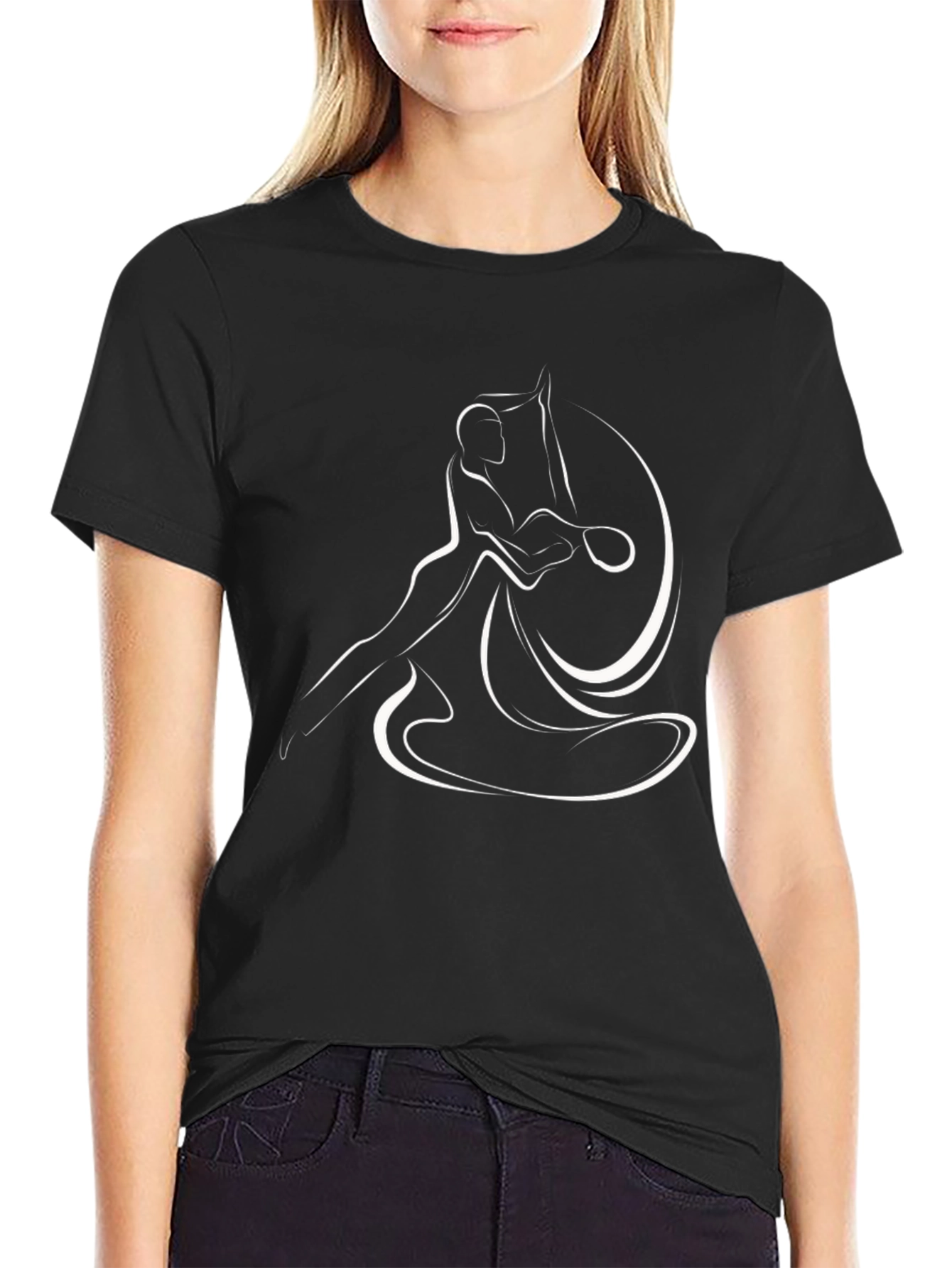 Elegant Tennis Player Graphic Tee - Black