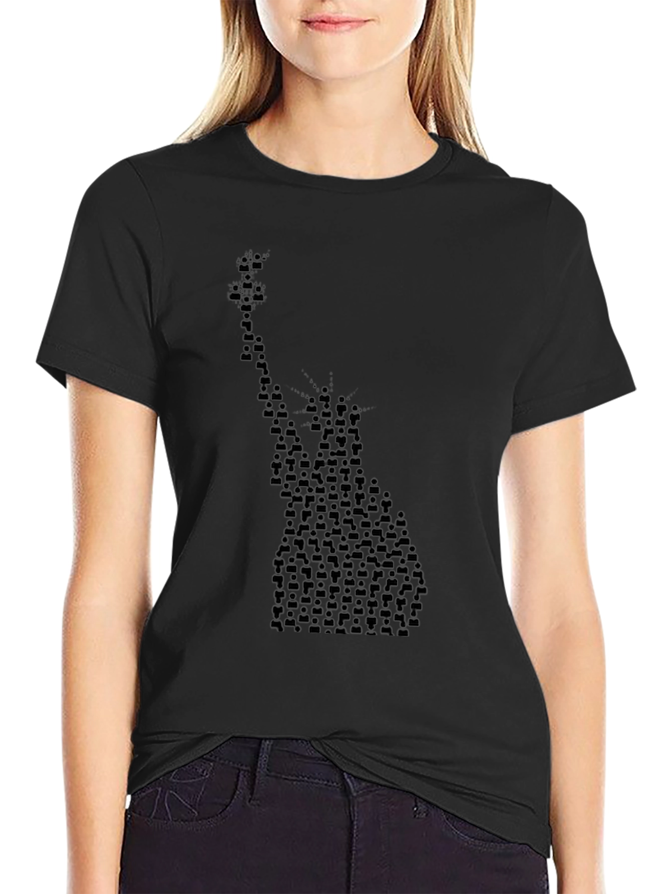 Statue of Liberty Crowd Graphic Black T-Shirt
