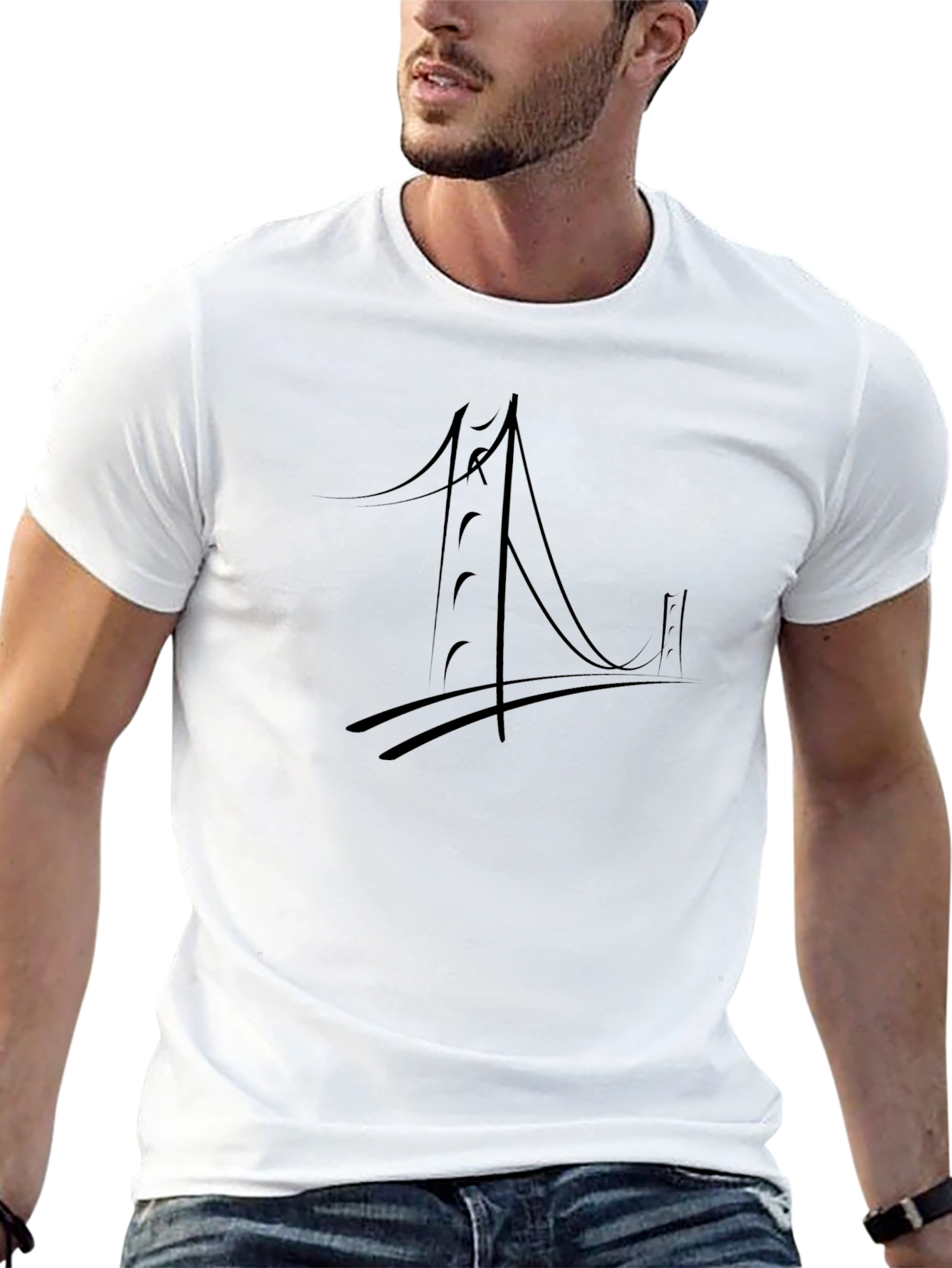 Abstract Bridge Graphic Tee - Black Cotton Blend