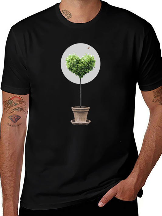 Heart Tree Graphic Tee - Black Cotton T-Shirt
