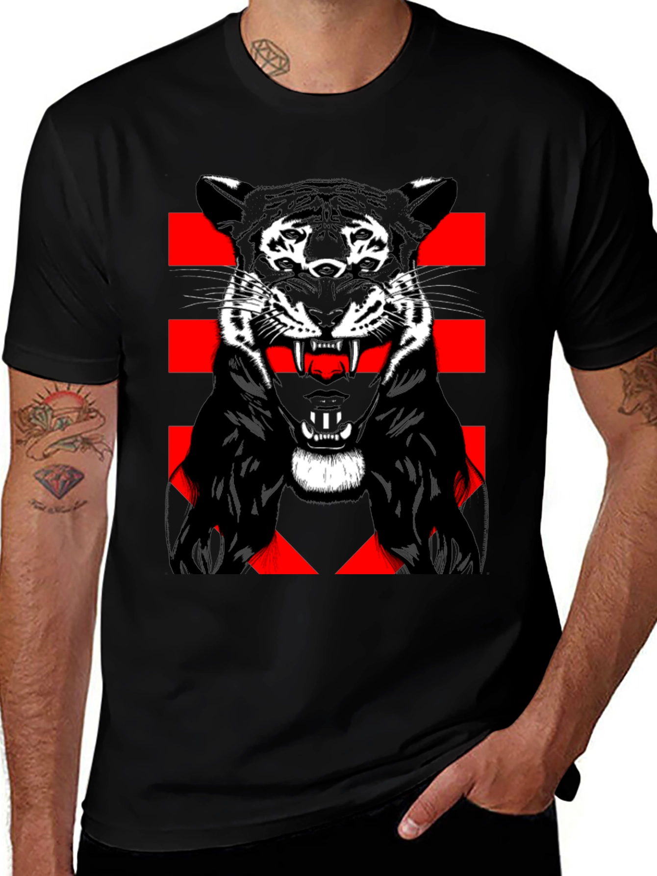Tiger Graphic Print Mens Black T-Shirt