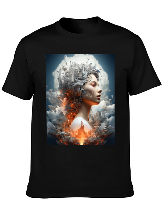 Artistic Cityscape Woman Black T-Shirt
