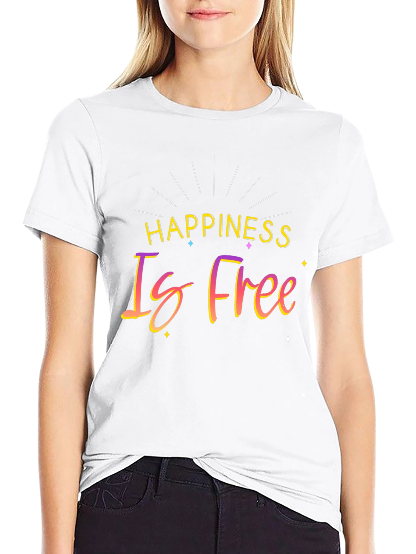 Happiness Is Free Black Graphic T-Shirt
