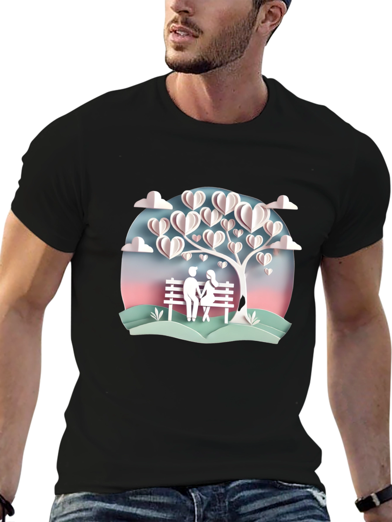 Romantic Couple Under Heart Tree Graphic Tee