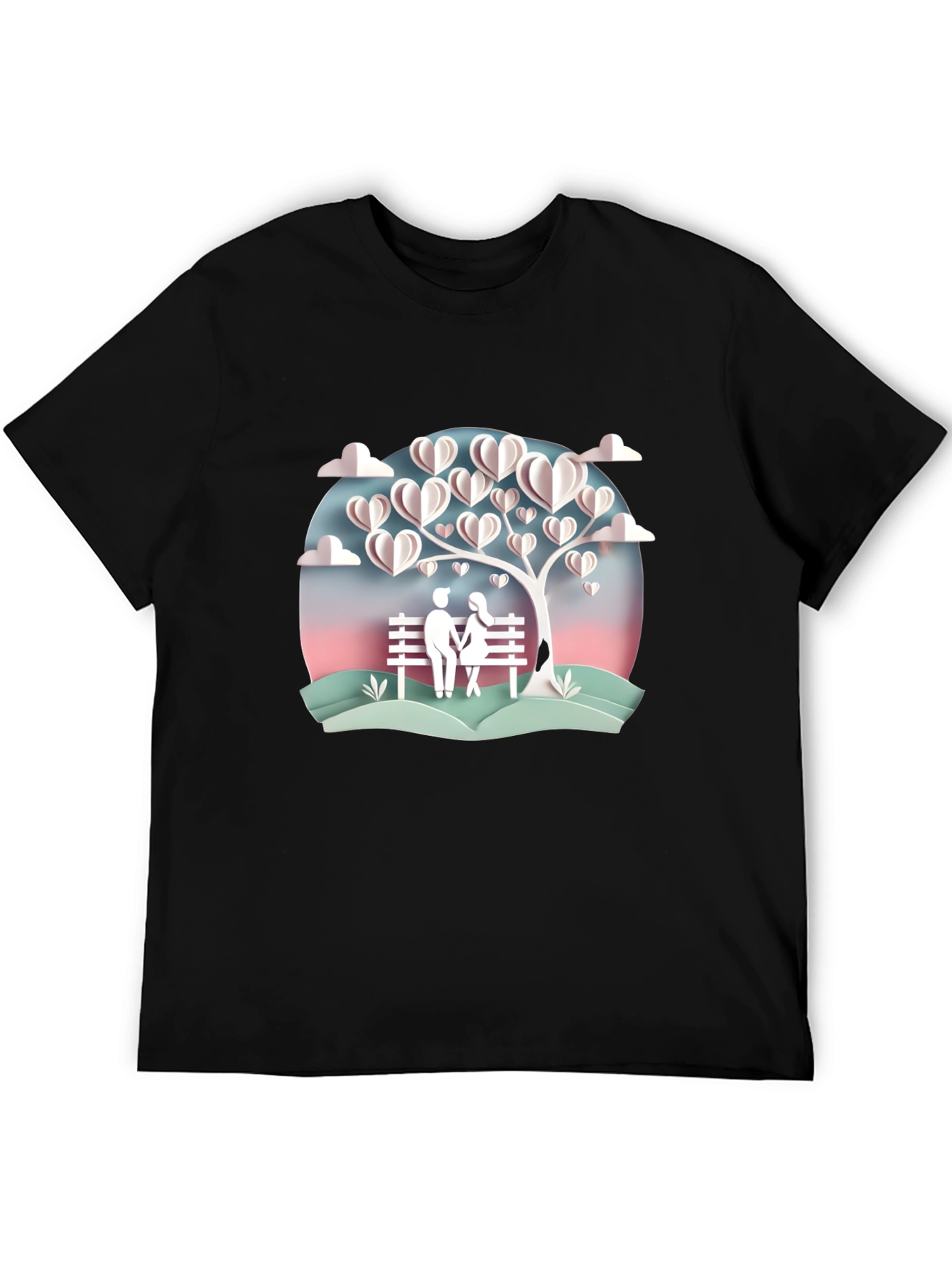 Romantic Couple Under Heart Tree Graphic Tee