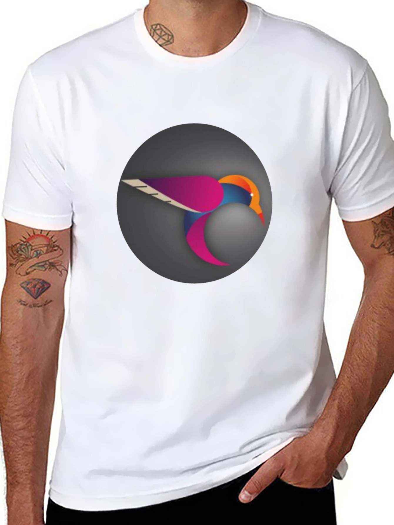 Stylish Black T-Shirt with Modern Bird Graphic