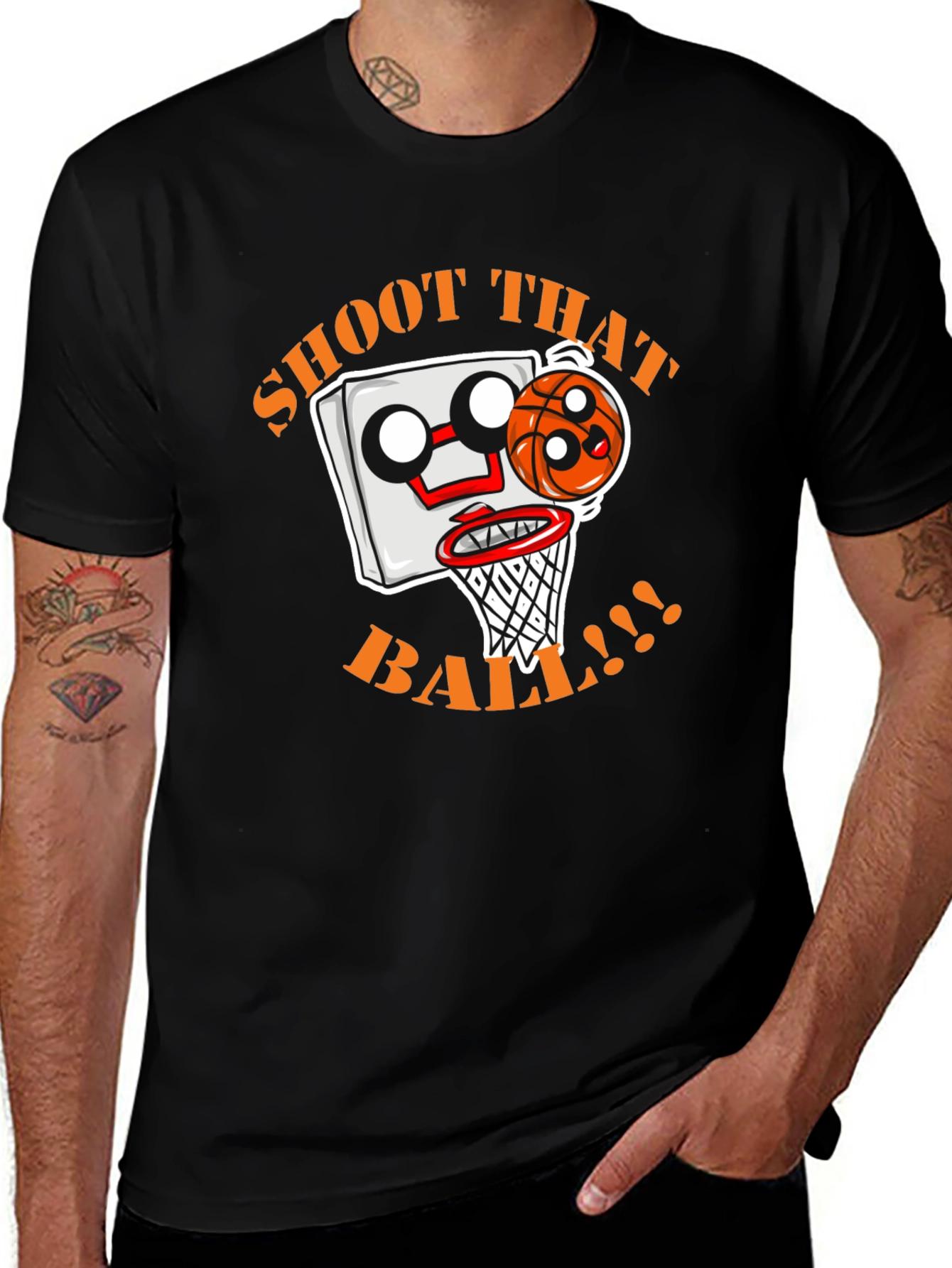 Shoot That Ball Cartoon Graphic Black T-Shirt