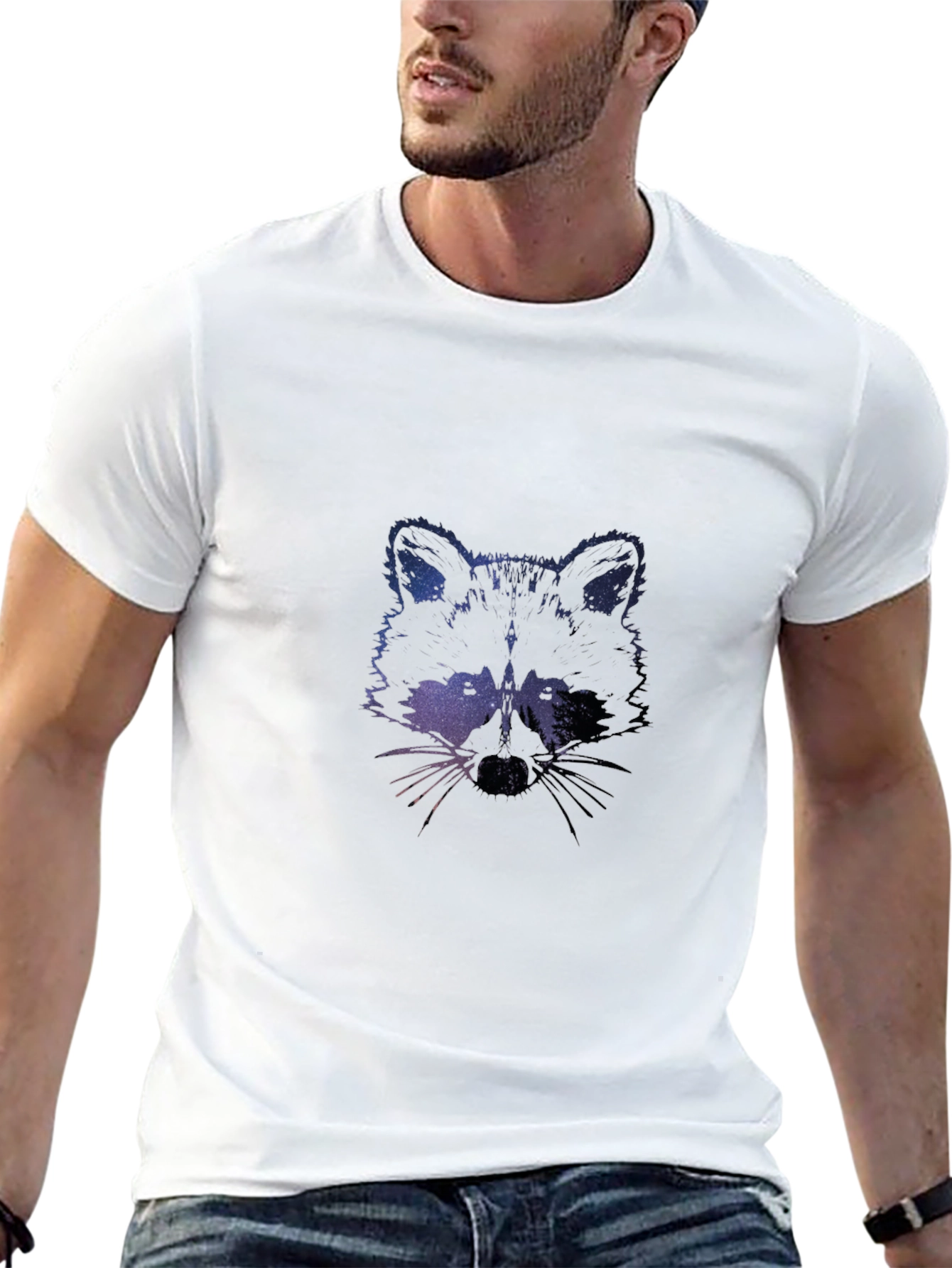 Galaxy Raccoon Graphic Tee - Black Crew Neck