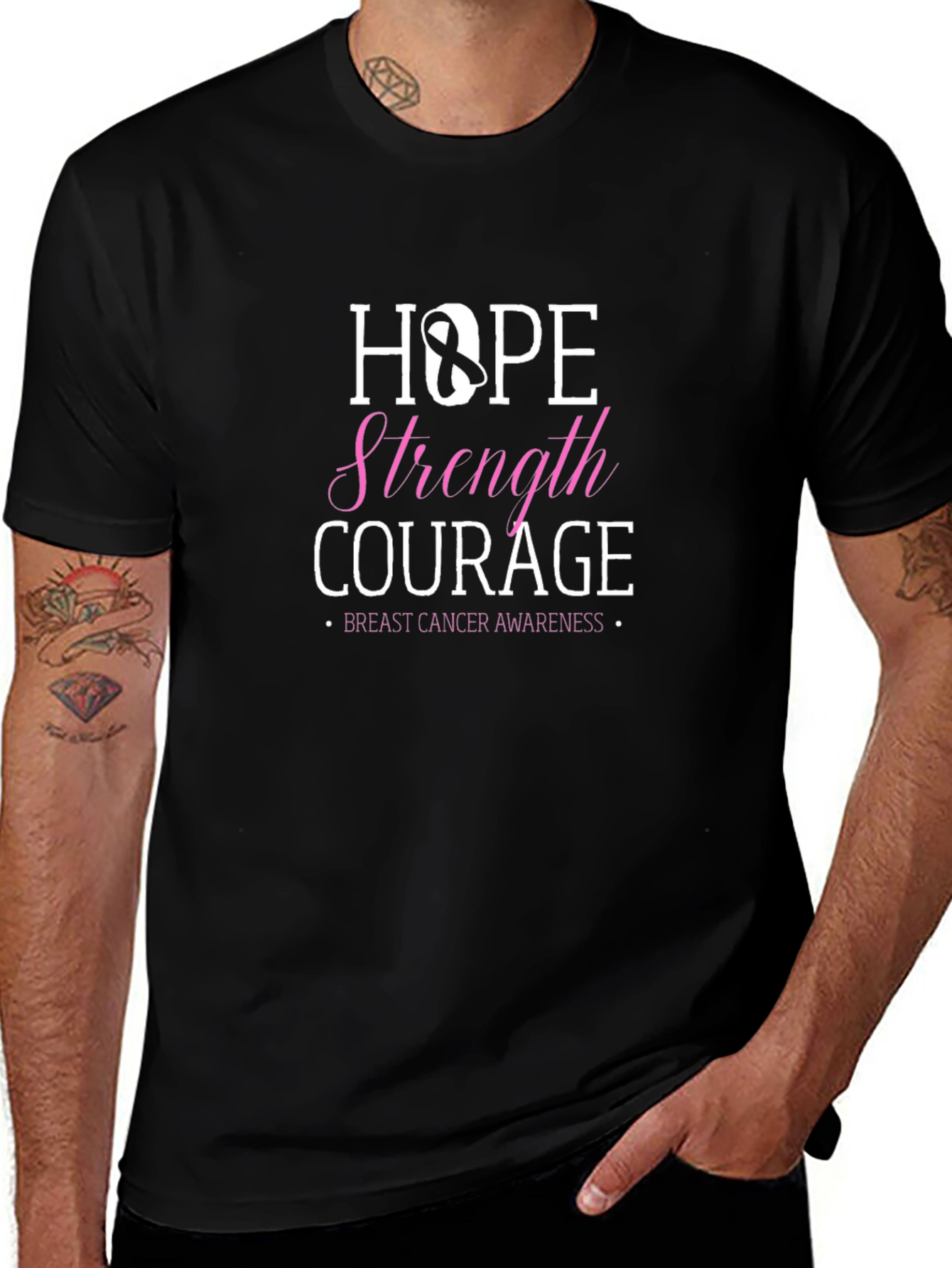 Hope Strength Courage Breast Cancer Awareness T-Shirt