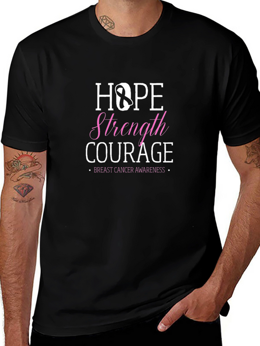 Hope Strength Courage Breast Cancer Awareness T-Shirt