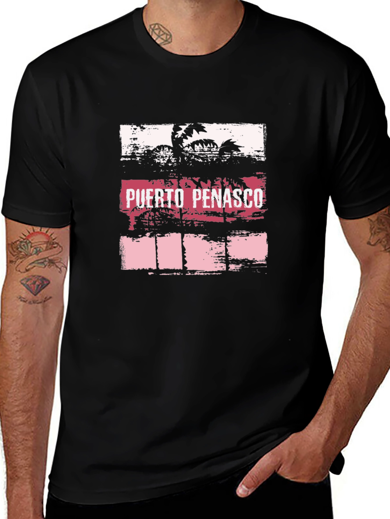 Puerto Penasco Palm Tree Graphic Black T-Shirt