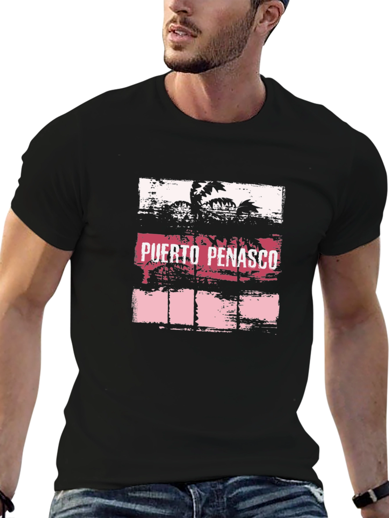 Puerto Penasco Palm Tree Graphic Black T-Shirt