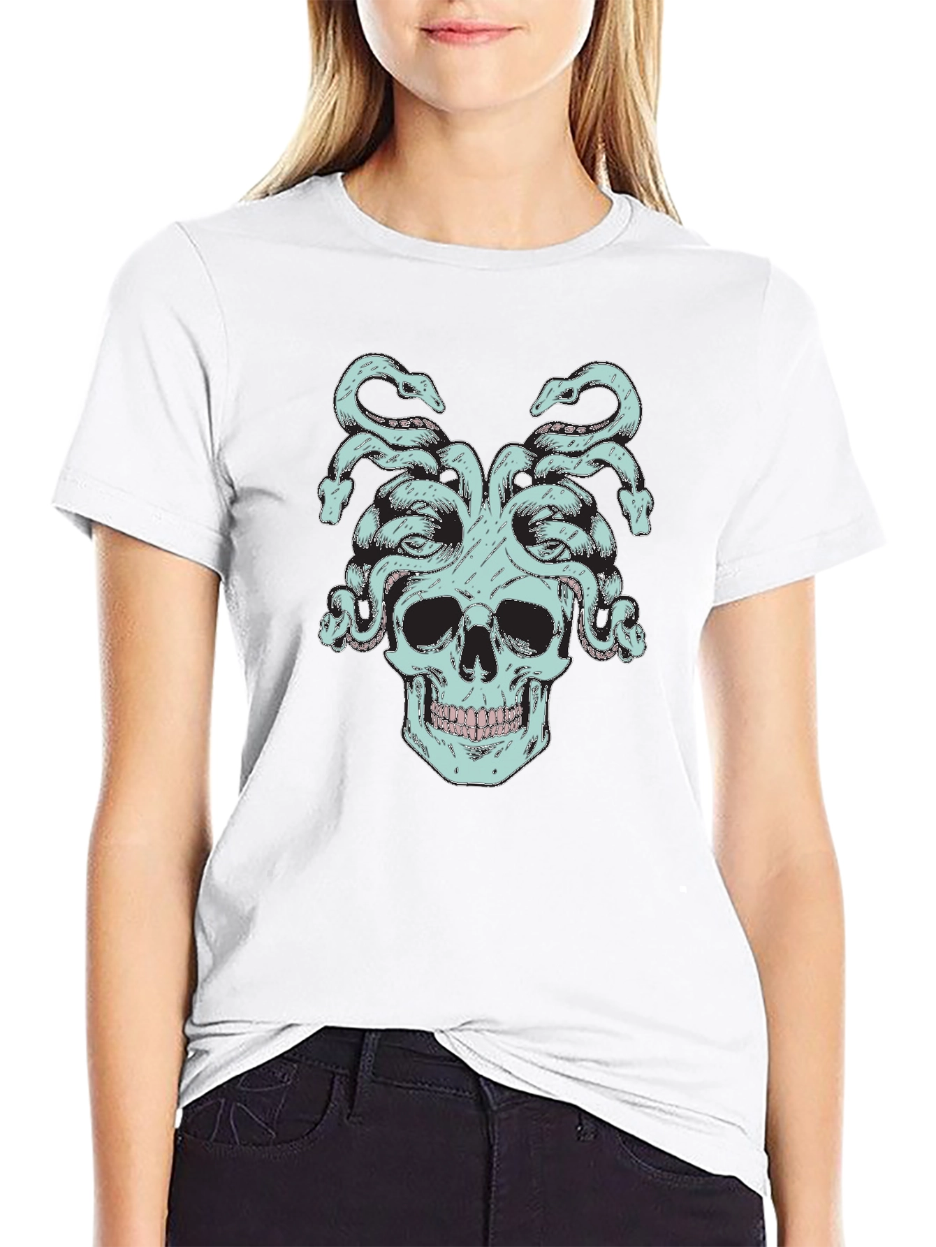Medusa Skull Graphic Tee - Black Cotton
